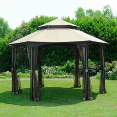Sunjoy Khaki+Dark Brown Replacement Canopy For Monster Gazebo (12X12 Ft) L-GZ793PST-A1 Sold At Wal-Mart CA.