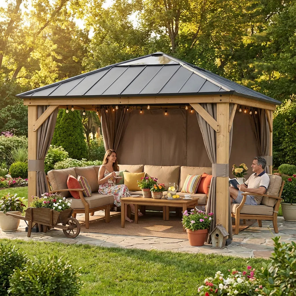 11x11 Wood Gazebo Replacement Curtains | SUNJOY