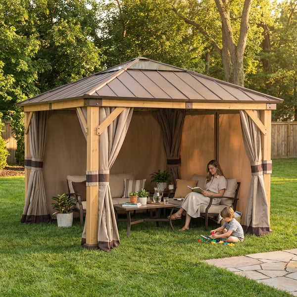 9x9 Wood Gazebo Replacement Curtains for Patio | SUNJOY