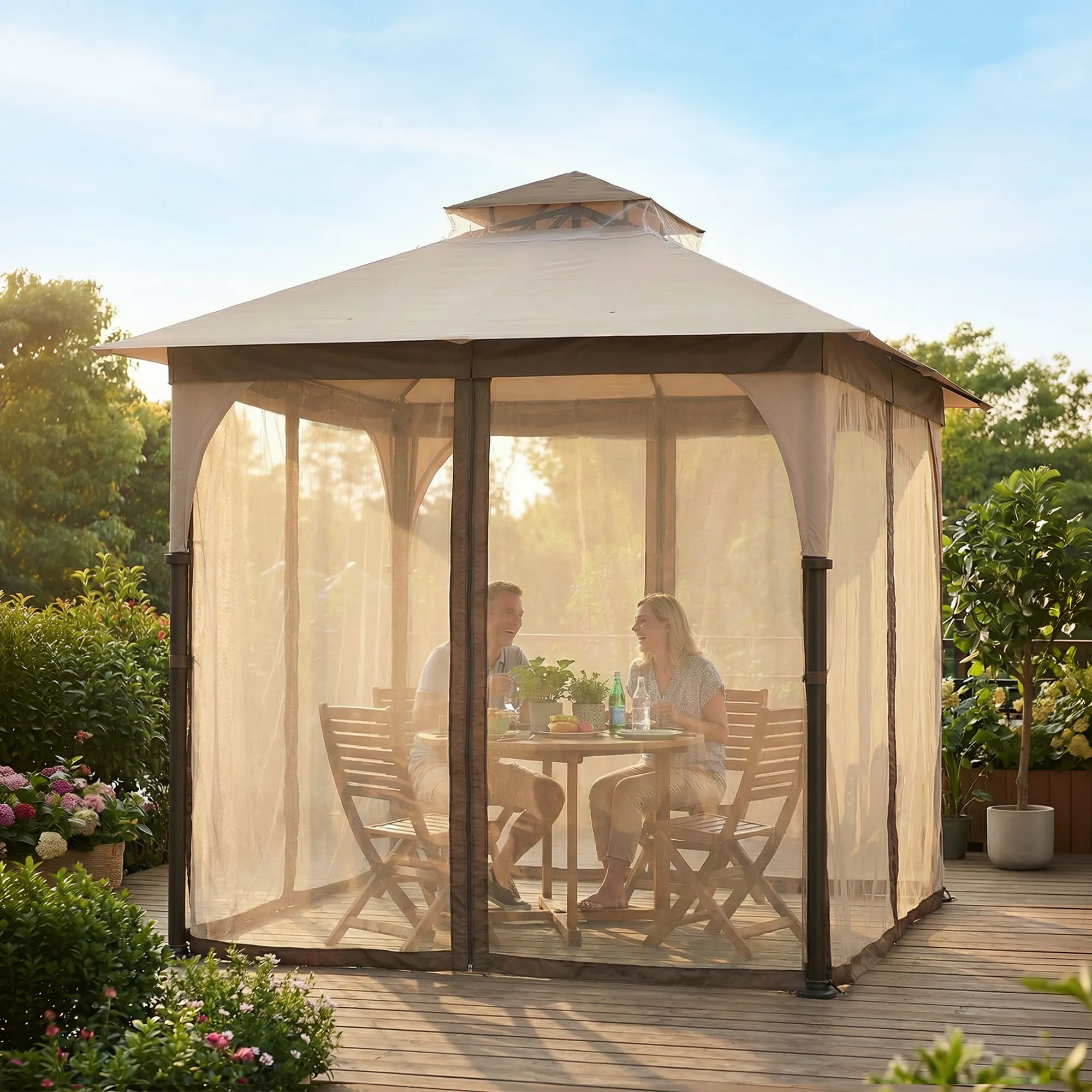 SUNJOY Beige Replacement Mosquito Netting For Column Gazebo (9.5x9.5 FT) A101011100/A101011110 Sold At SunNest