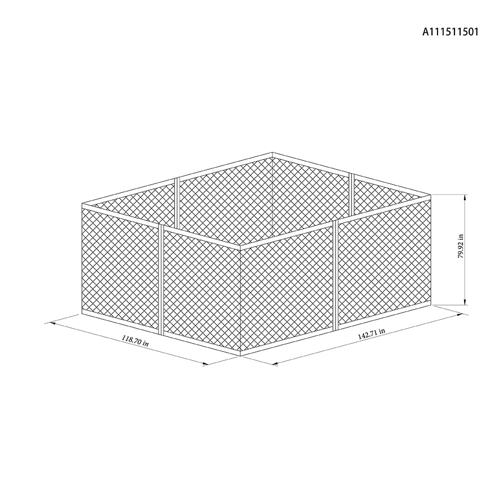 A black and white line drawing of a rectangular wire mesh fence or barrier panel with dimension arrows and measurements labeled
