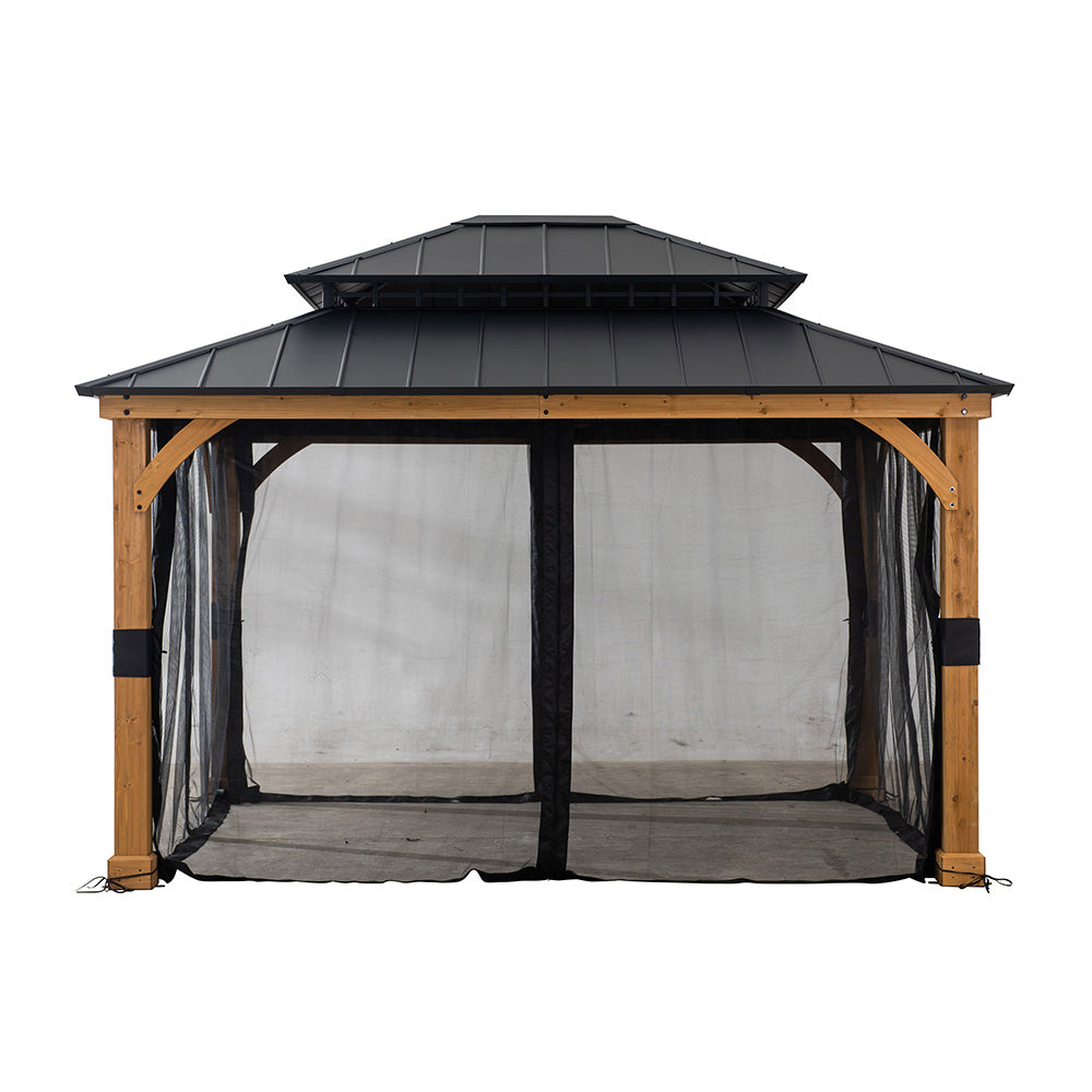 Sunjoy Black Replacement Mosquito Netting For Garwood Hardtop Wood Gazebo (11x13 FT) A102013104/A102013105 Sold At Big Lots US.