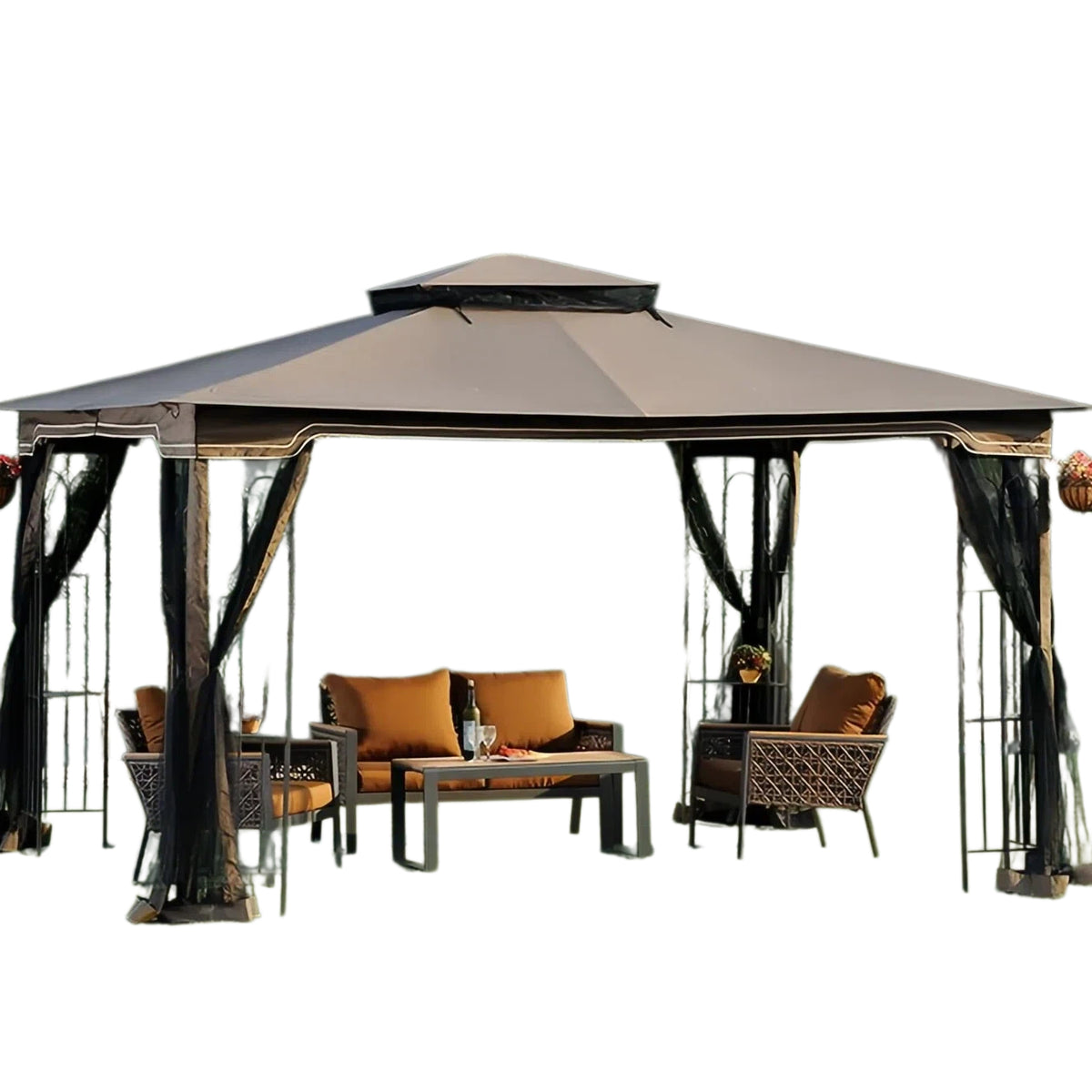 Black+Khaki Replacement Mosquito Netting For Regency II Gazebo (10x12 FT) L-GZ798PST Sold At OSJ