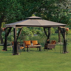 Sunjoy Black+Khaki Replacement Mosquito Netting For Regency II Gazebo (10x12 FT) L-GZ798PST Sold At OSJ.