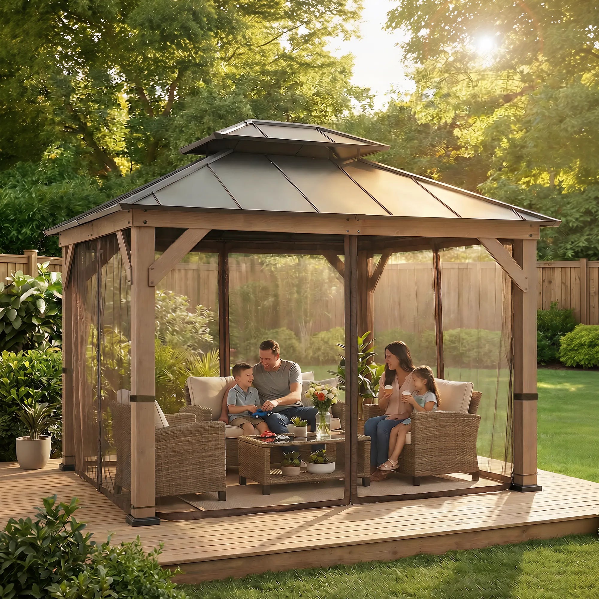 SUNJOY Gazebo Mosquito Netting Replacement for 10 ft. x 12 ft. Wood Frame Gazebo - Brown