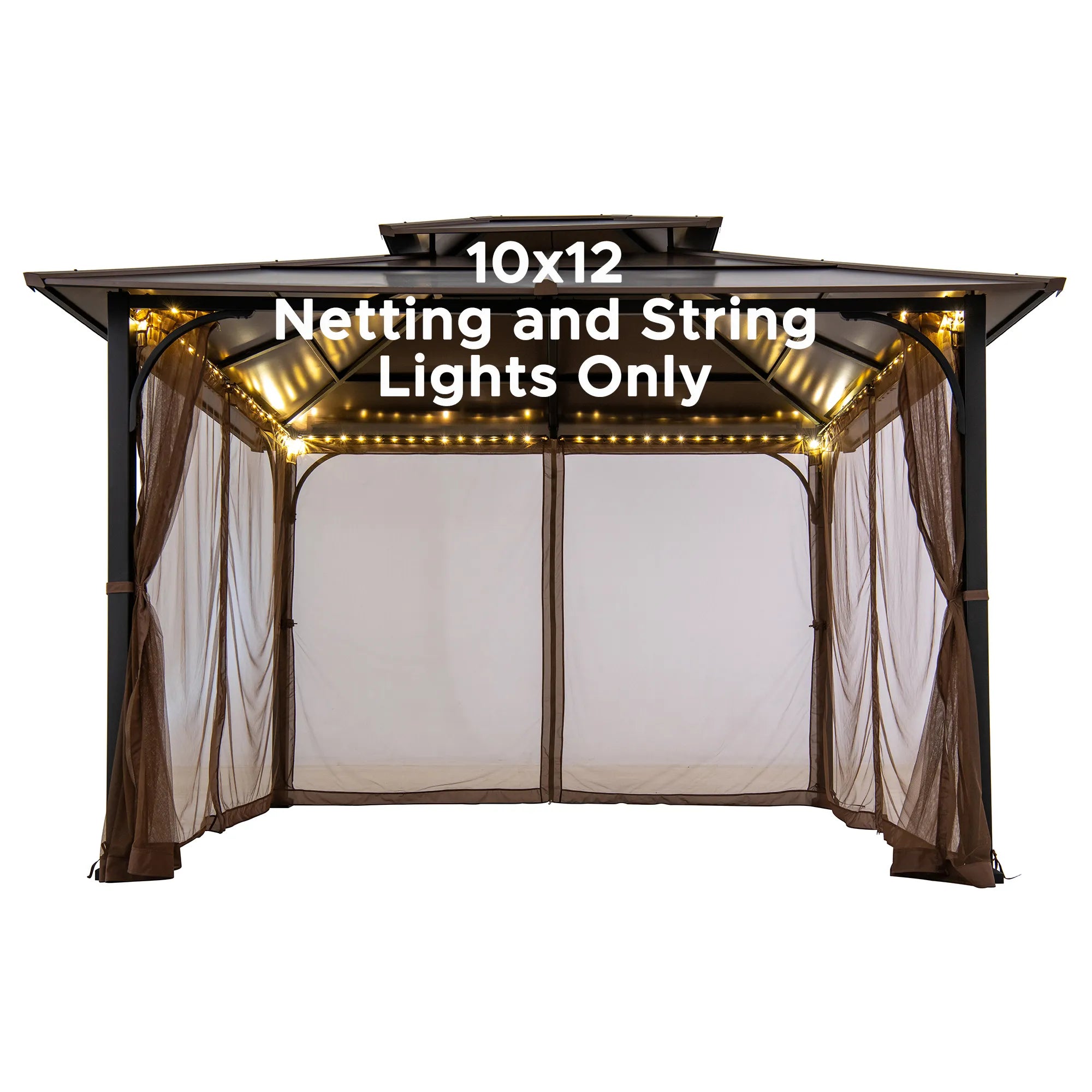 SUNJOY Mosquito Netting for 10x12 Hardtop Gazebo with Warm White LED Lights
