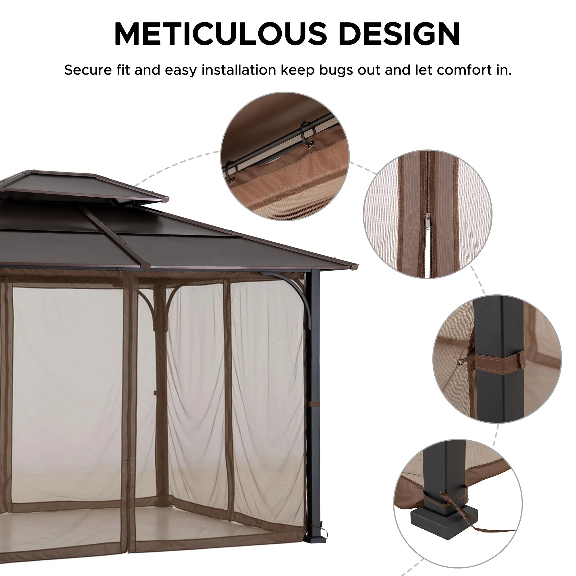 SUNJOY Mosquito Netting for 10x12 Hardtop Gazebo with Warm White LED Lights
