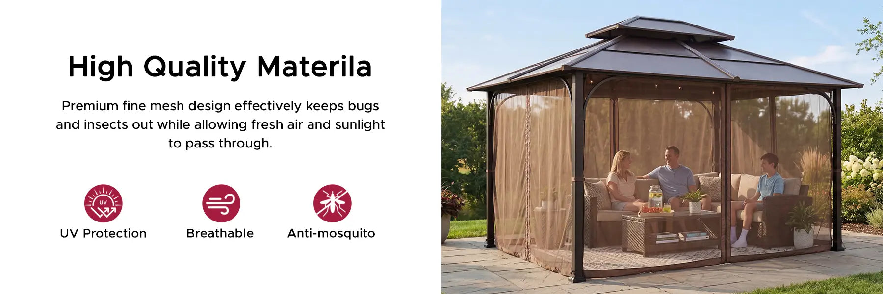SUNJOY Mosquito Netting for 10x12 Hardtop Gazebo with Warm White LED Lights