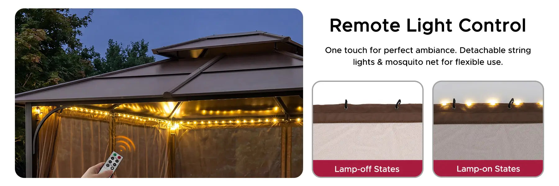 SUNJOY Mosquito Netting for 10x12 Hardtop Gazebo with Warm White LED Lights