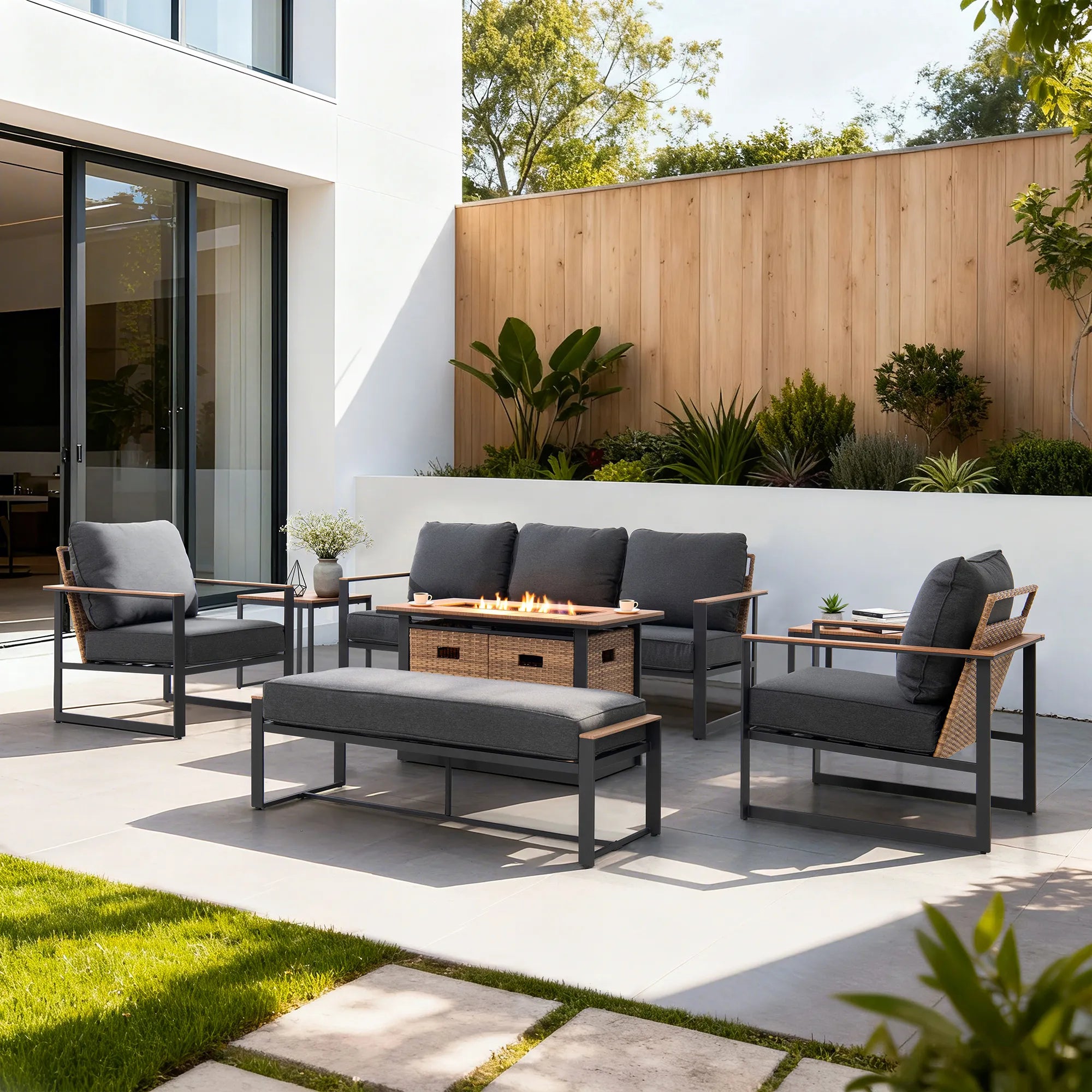 Lounge A ロゼット ばぁう SUNJOY allen + roth Dorsey 7 -Piece Rattan Patio Sofa Conversation Set
