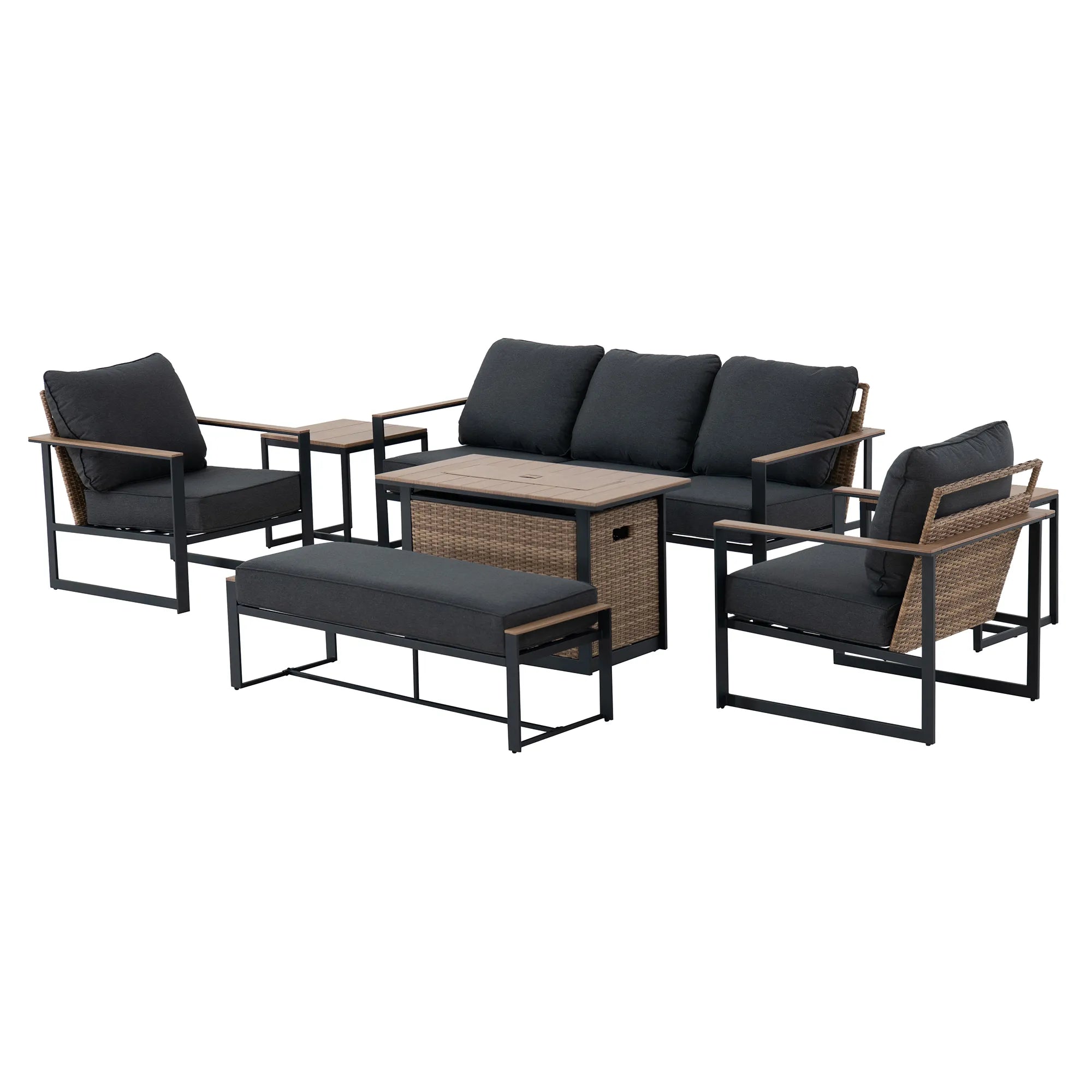 SUNJOY allen + roth Dorsey 7 -Piece Rattan Patio Sofa Conversation Set