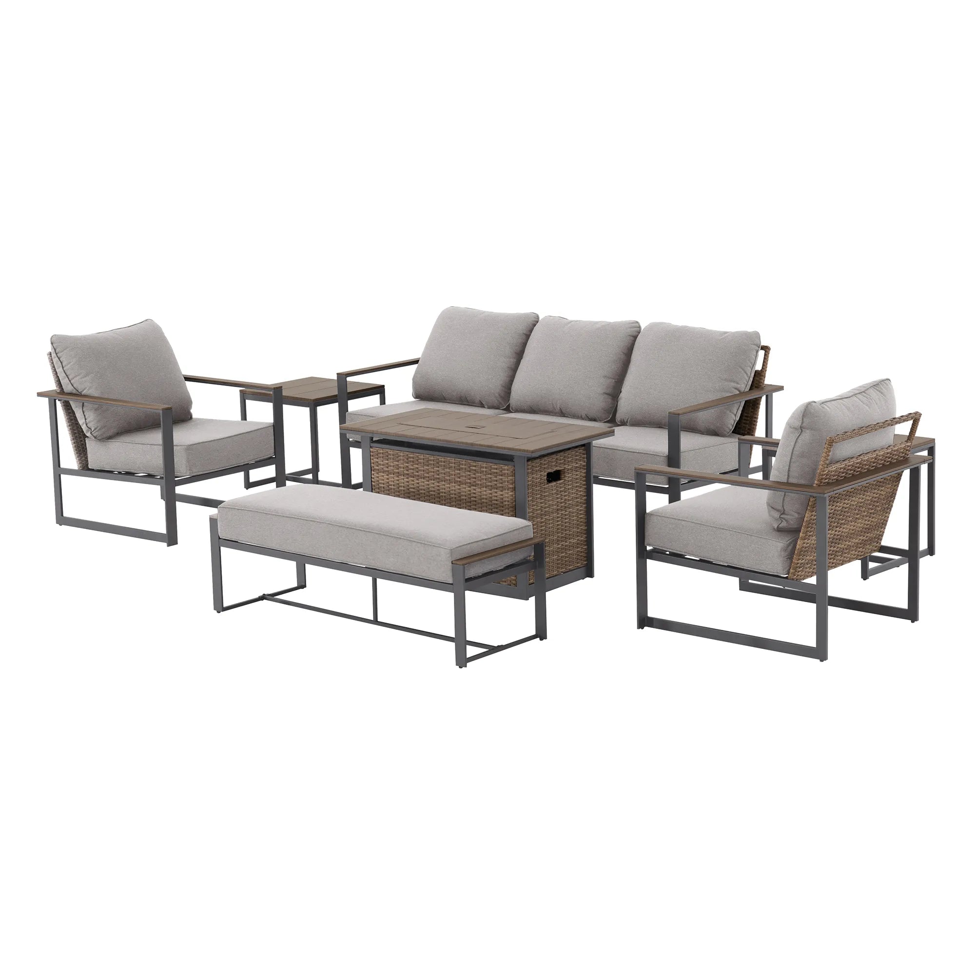 SUNJOY allen + roth Dorsey 7 -Piece Rattan Patio Sofa Conversation Set