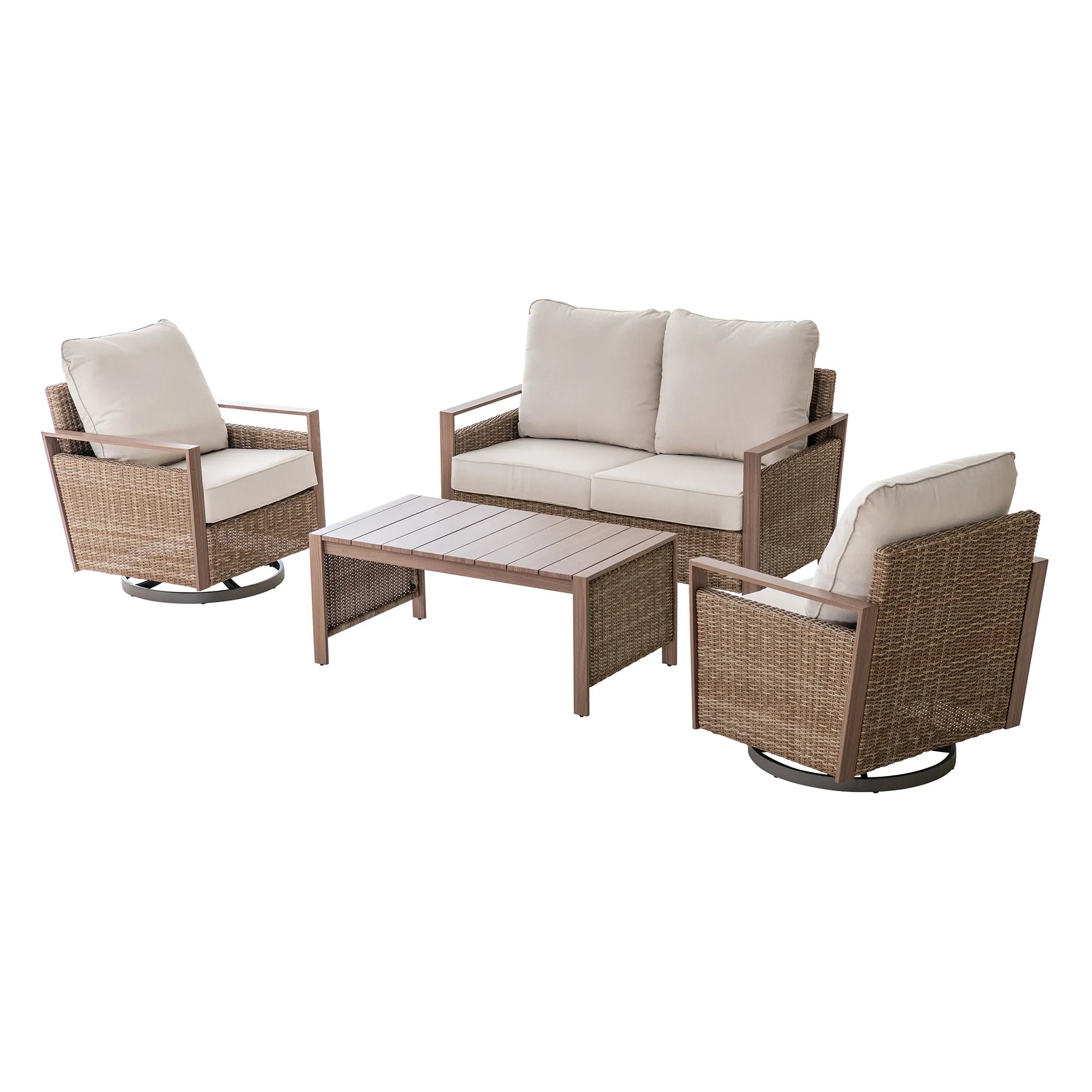 SUNJOY allen + roth Dorsey 4 -Piece Rattan Patio Sofa Conversation Set