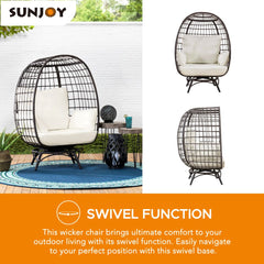 Sunjoy Metal Frame Swivel Egg Cuddle Chair with Cushions