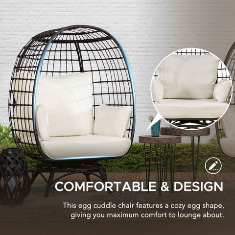 Sunjoy Outdoor Patio Metal Framed Wicker Swivel Egg Chair with Cushion