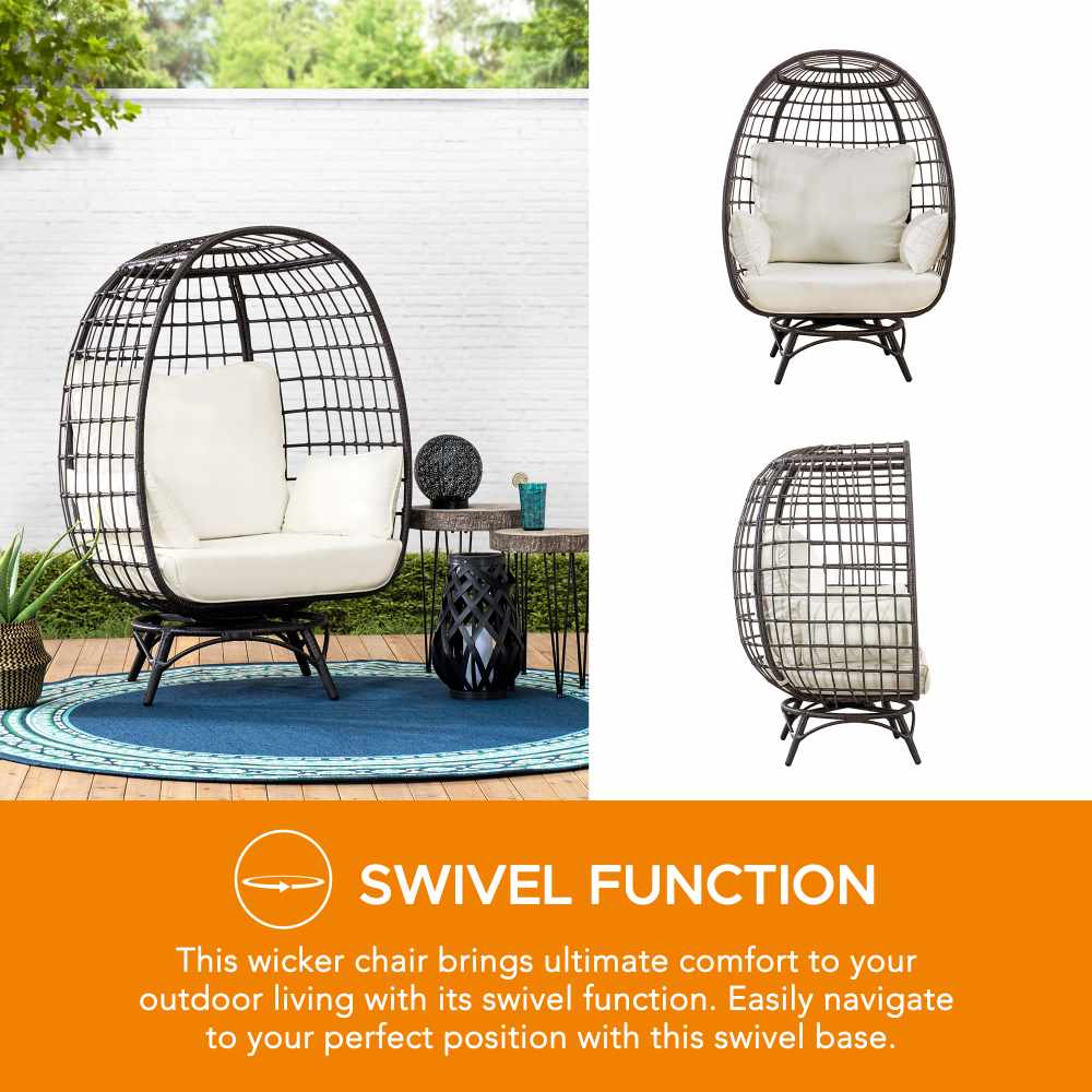 SUNJOY Metal Frame Swivel Egg Cuddle Chair with Cushions  