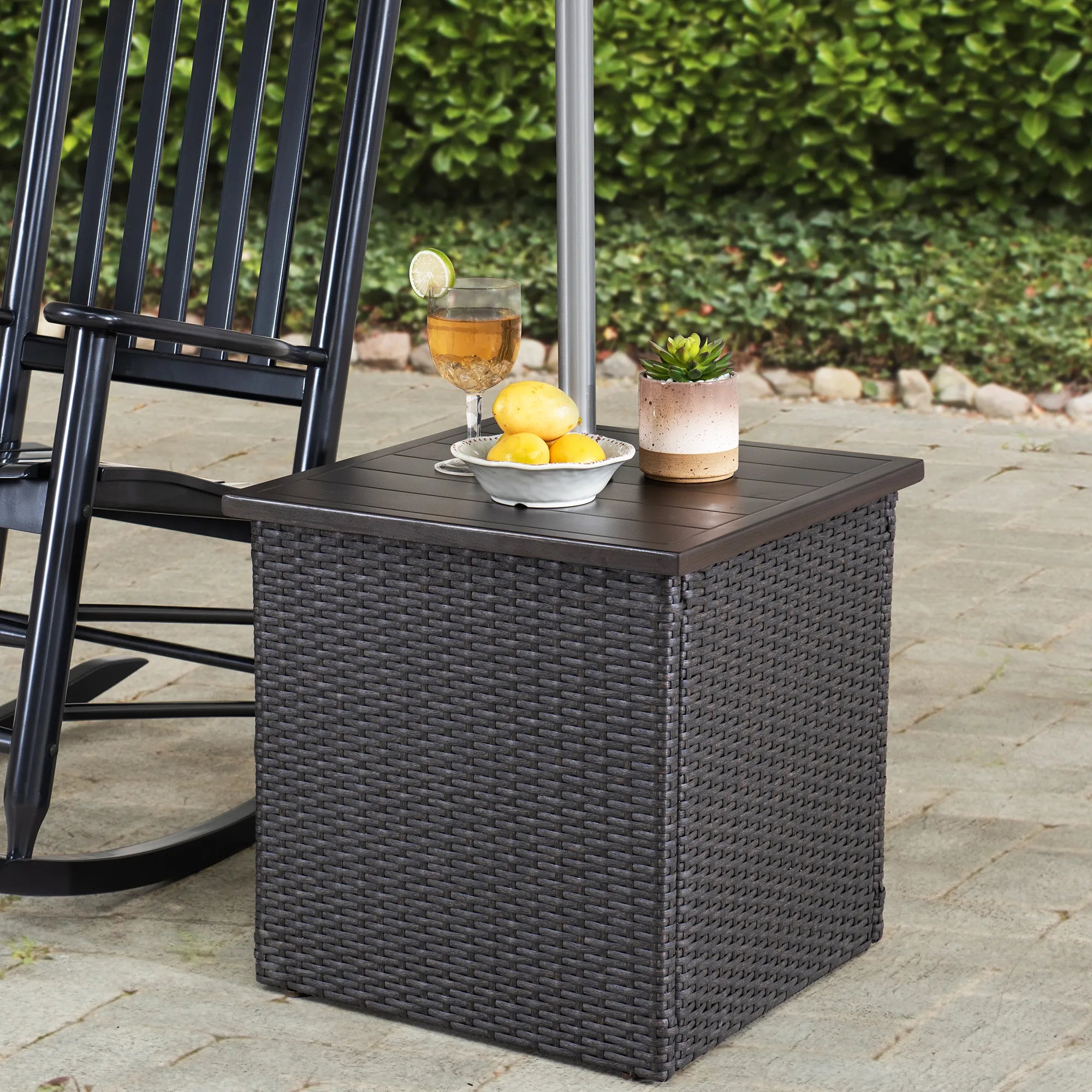 SUNJOY Outdoor Umbrella Stand Side Table with Patio Table Base – Brown