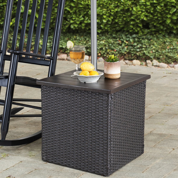 bcp wicker patio umbrella stand table Sunjoy Combination Umbrella Stand Side Table