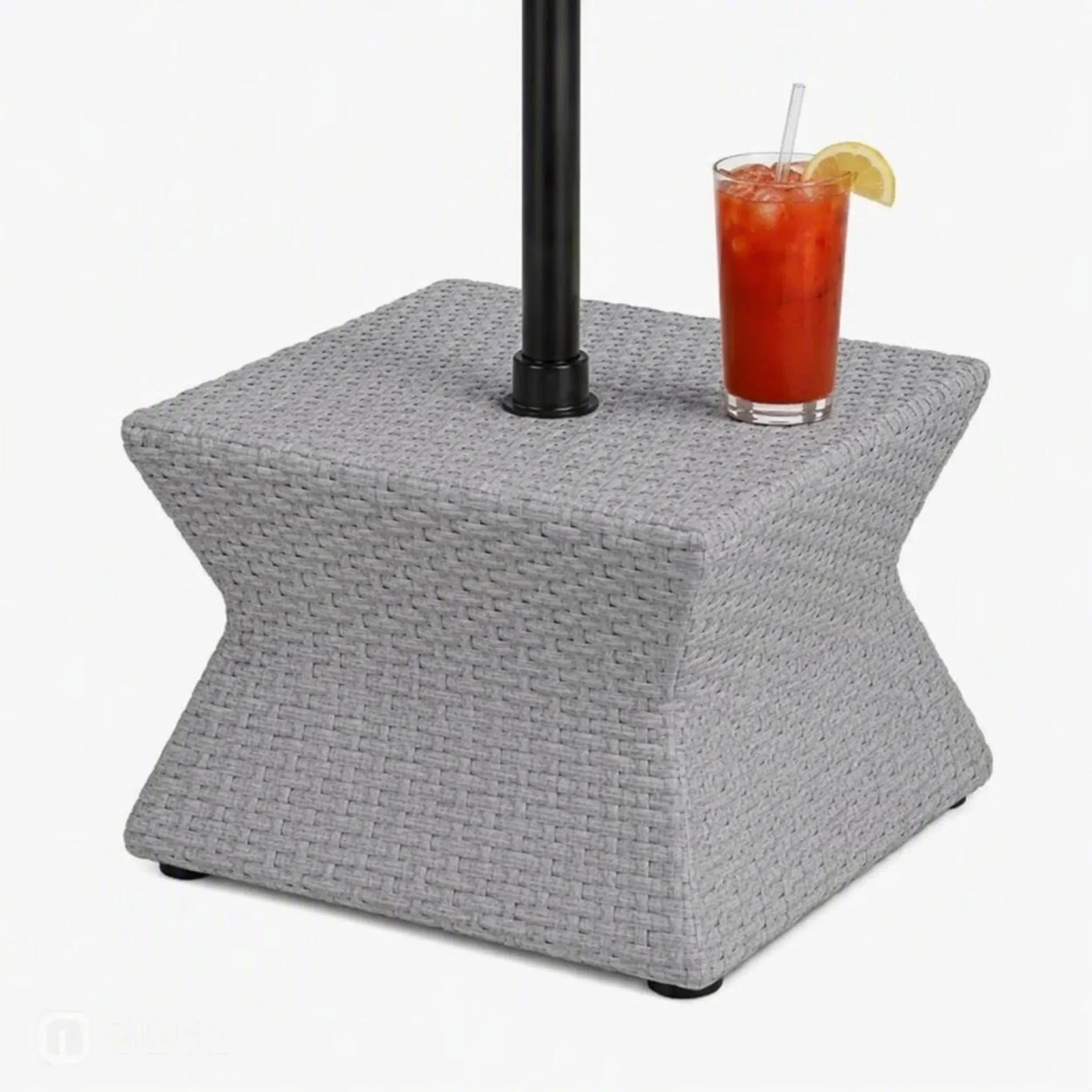 Wicker & Aluminum Small Patio Umbrella Table 16'' - Gray