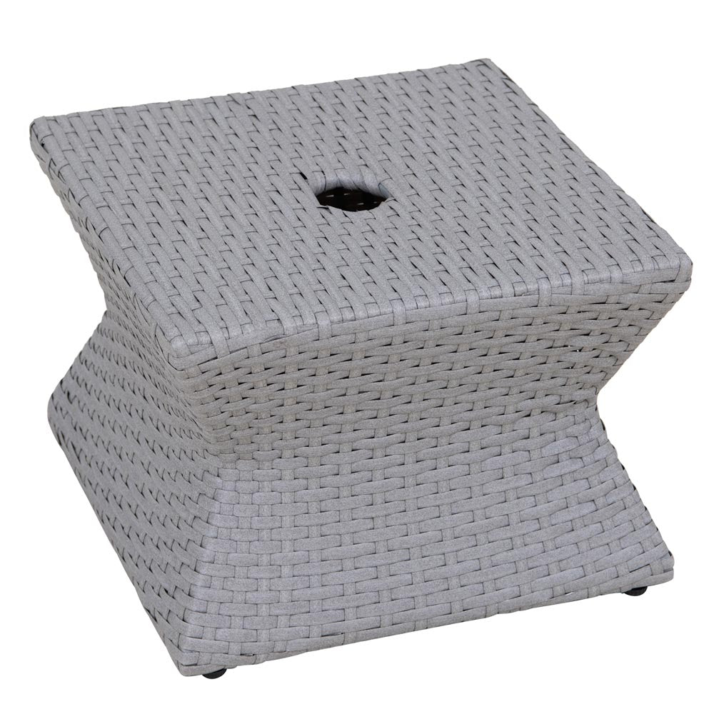 compact patio umbrella Sunjoy 16 in. Square Outdoor Wicker Side Table with Umbrella Hole, Grey