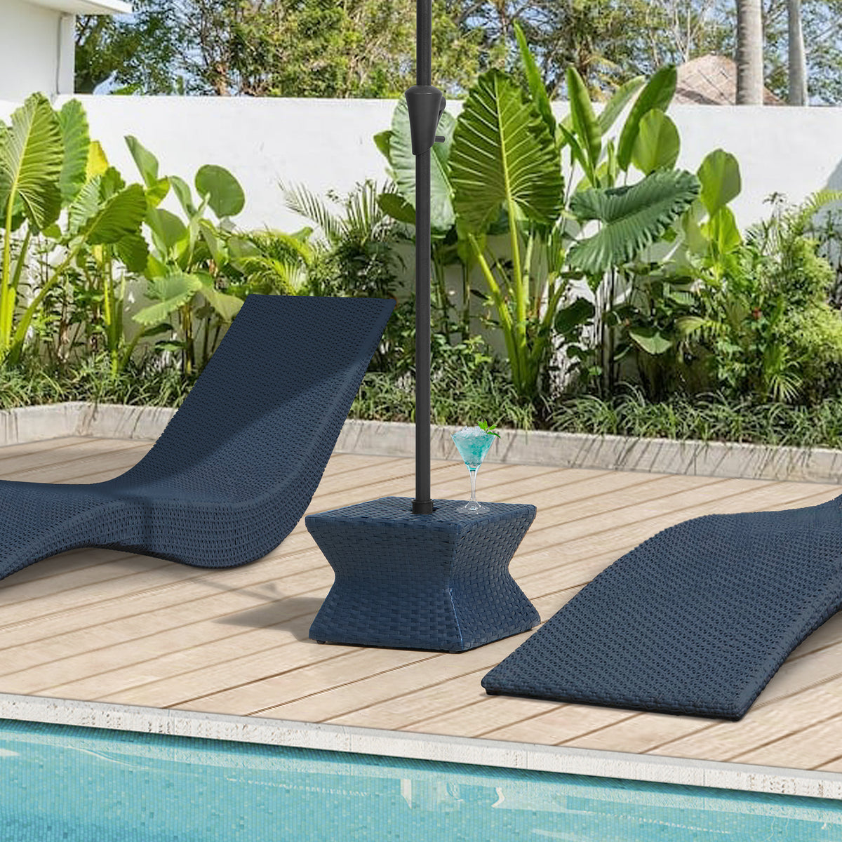 enesher swimming pool table set umbrella delightful patio home design Sunjoy 16 in. Square Outdoor Wicker Side Table with Umbrella Hole Navy