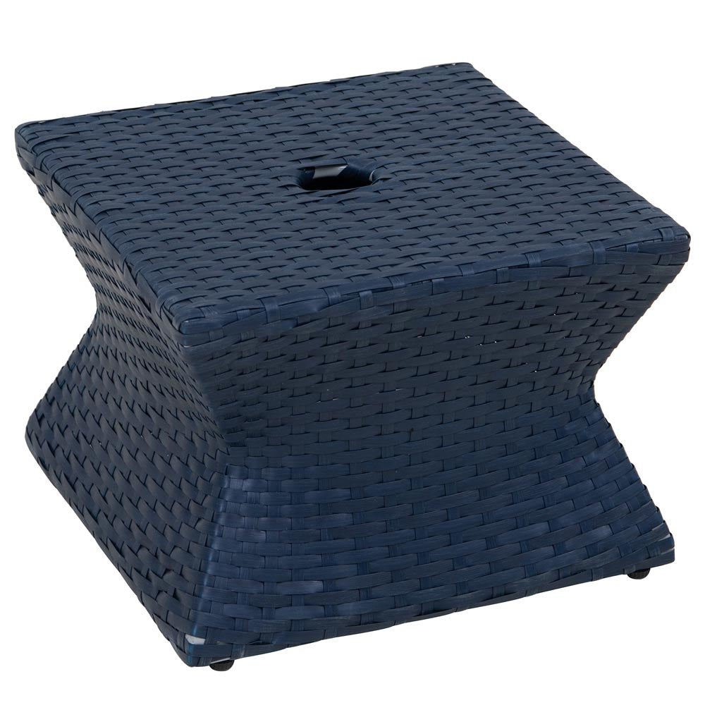 16 patio market umbrella Sunjoy 16 in. Square Outdoor Wicker Side Table with Umbrella Hole Navy