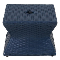 Sunjoy 16” Square Outdoor Wicker Side Table with Umbrella Hole, Combination Umbrella Stand Side Table
