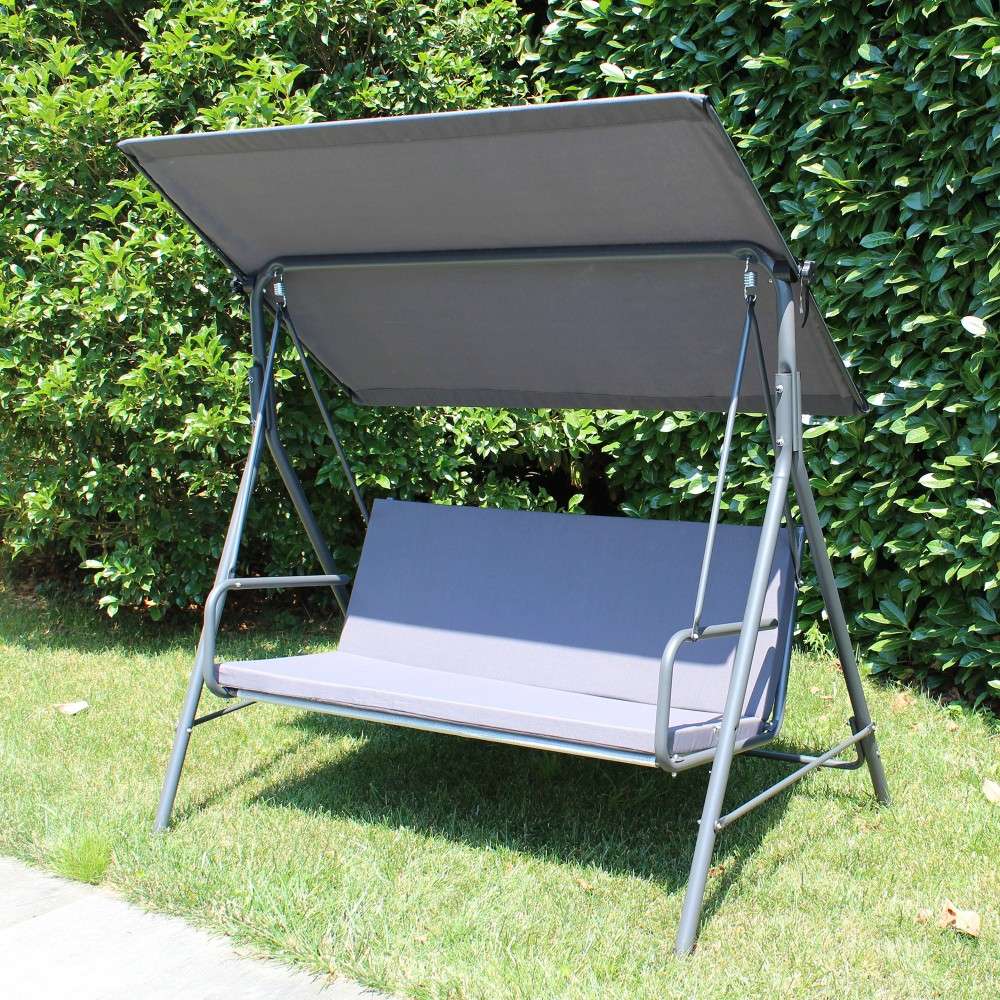 SUNJOY 2-Seat Outdoor Porch Swing with Adjustable Canopy and Removable Cushion - Gray