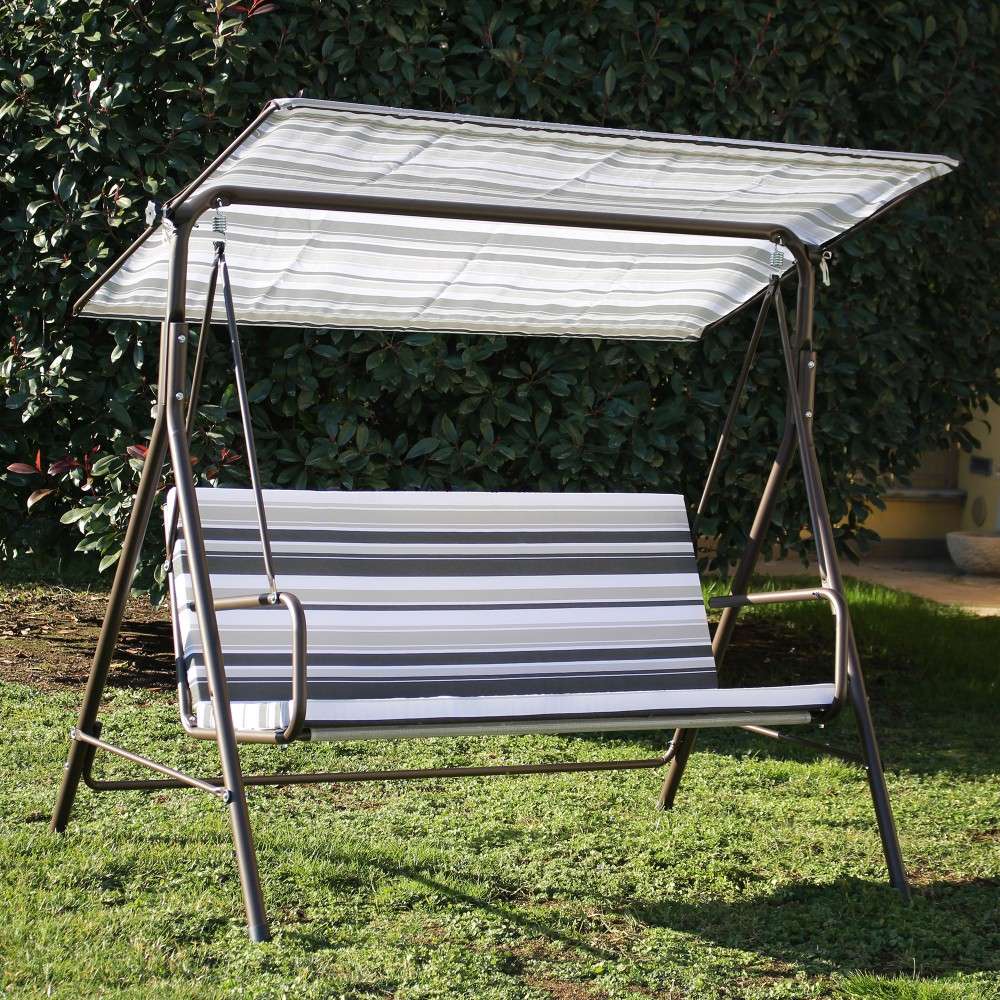 SUNJOY 2-Seat Outdoor Porch Swing with Adjustable Canopy and Removable Cushion - Stripe