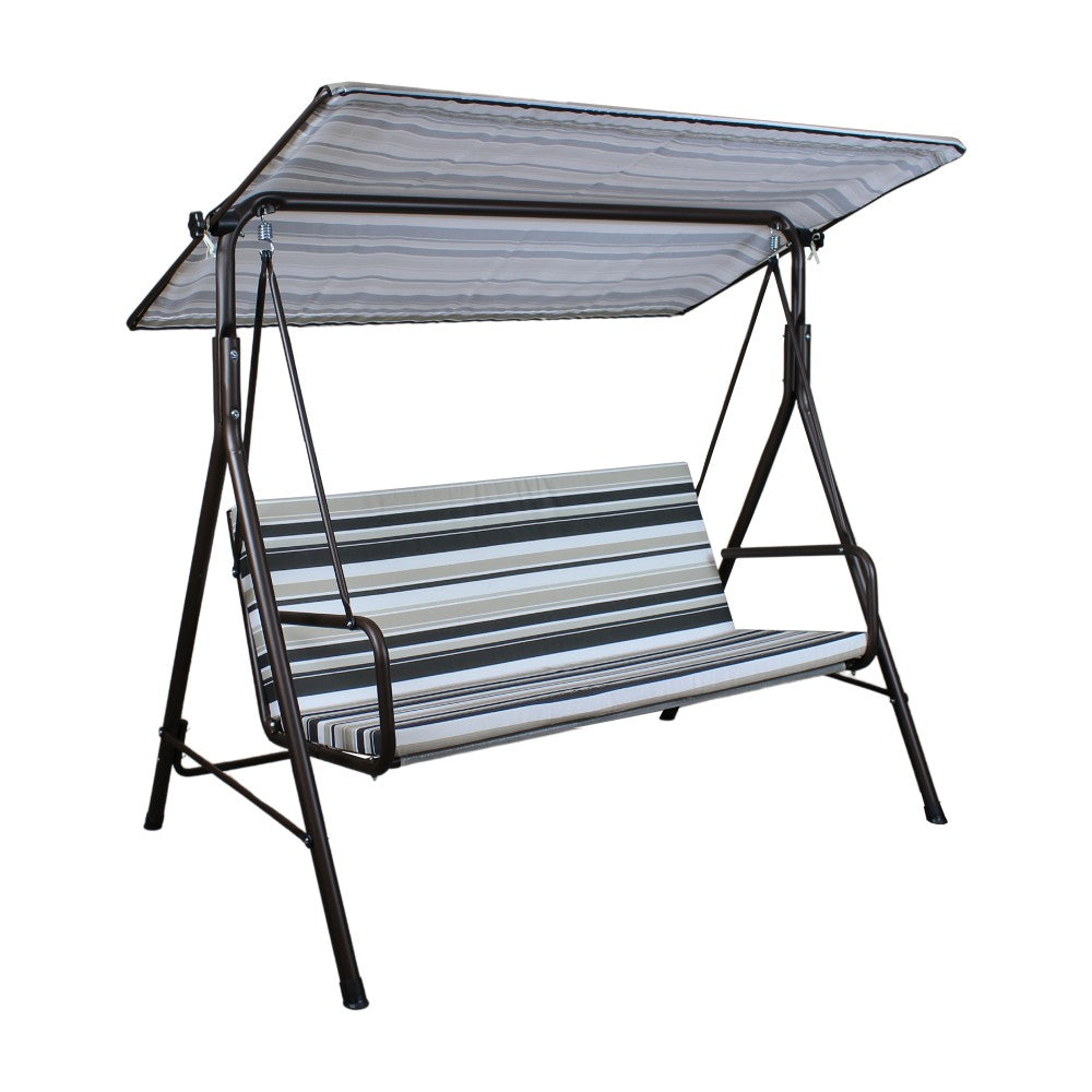 SUNJOY 2-Seat Outdoor Porch Swing with Adjustable Canopy and Removable Cushion - Stripe