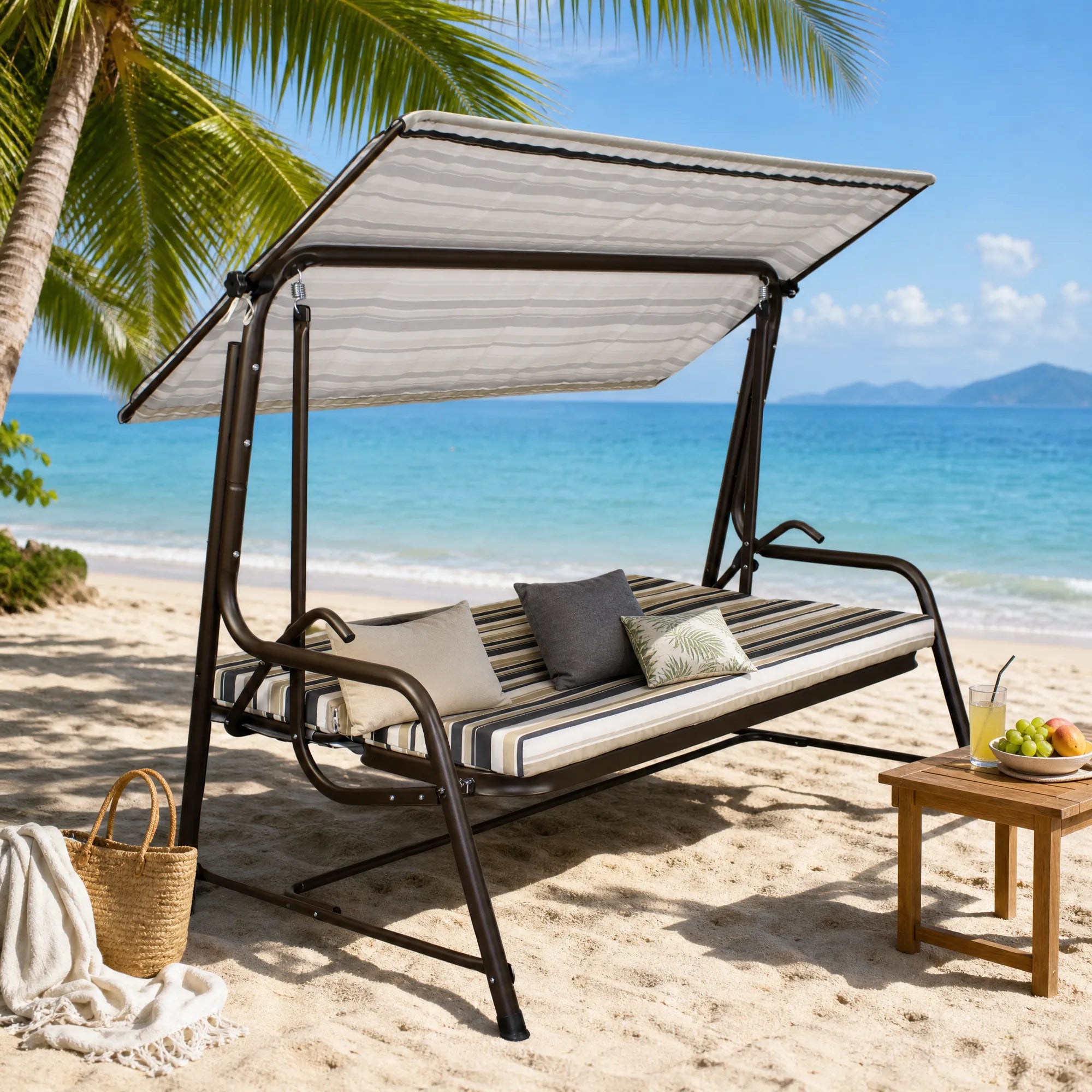 4-Seat Italian-Made Patio Swing Chair / Bed – Stripe