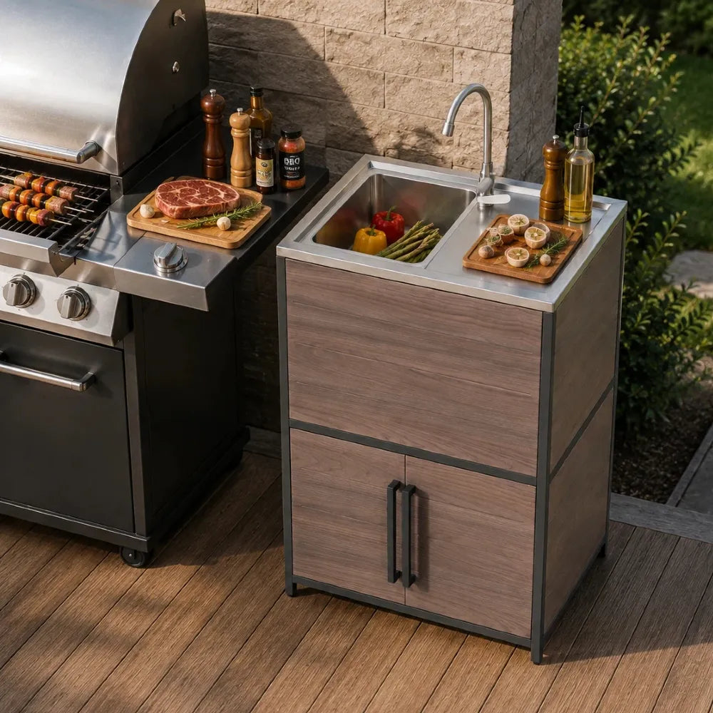 Fleetwood Stainless Steel Outdoor Sink with Woodgrain Finish