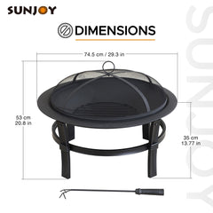 Sunjoy 29 in. Outdoor Fire Pit Black Steel Patio Fire Pit Backyard Wood Burning Fire Pit with Spark Screen and Fire Poker