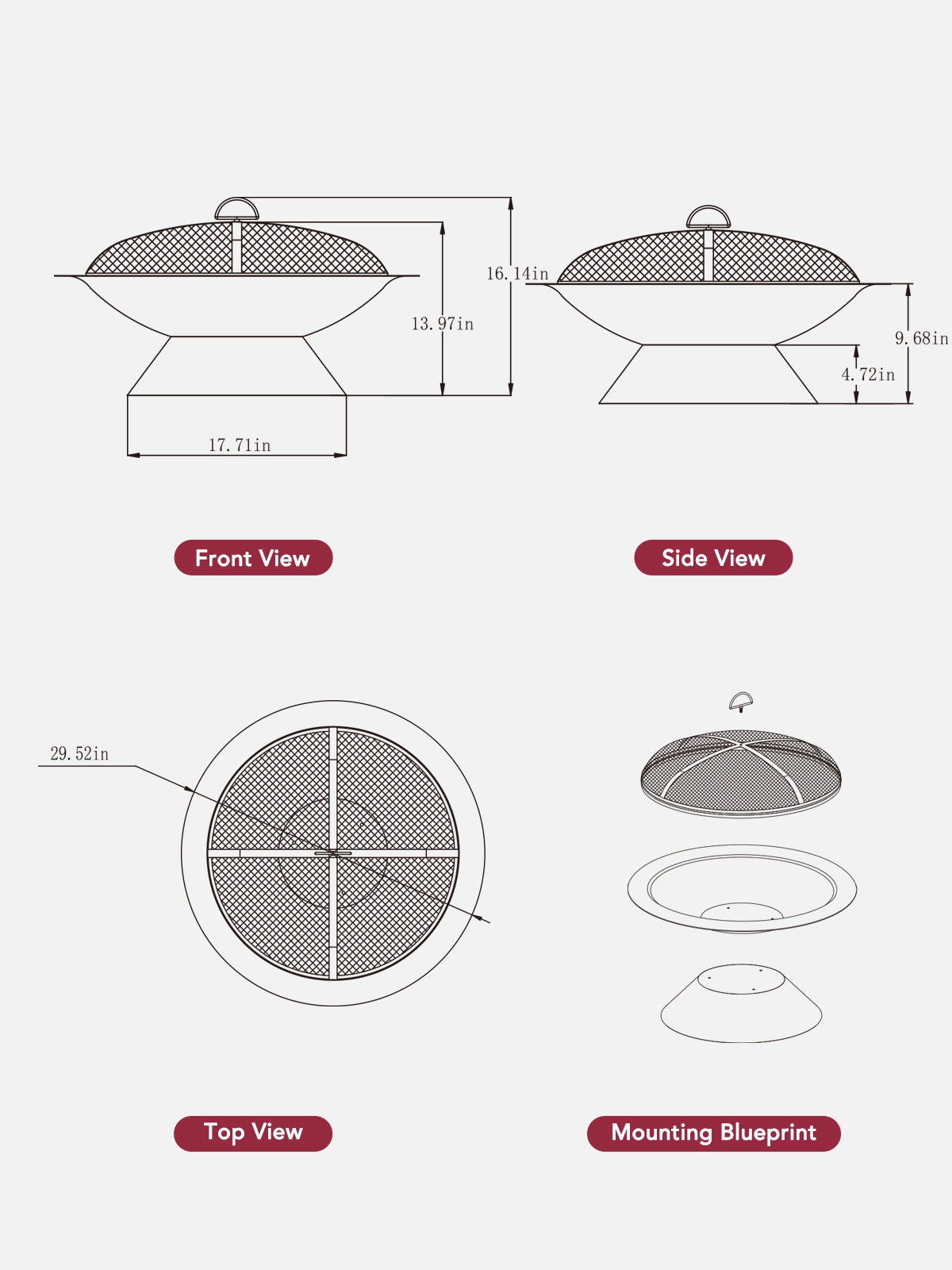 SUNJOY 29 Inch Outdoor Fire Bowl with Drainage Hole & Fire Poker