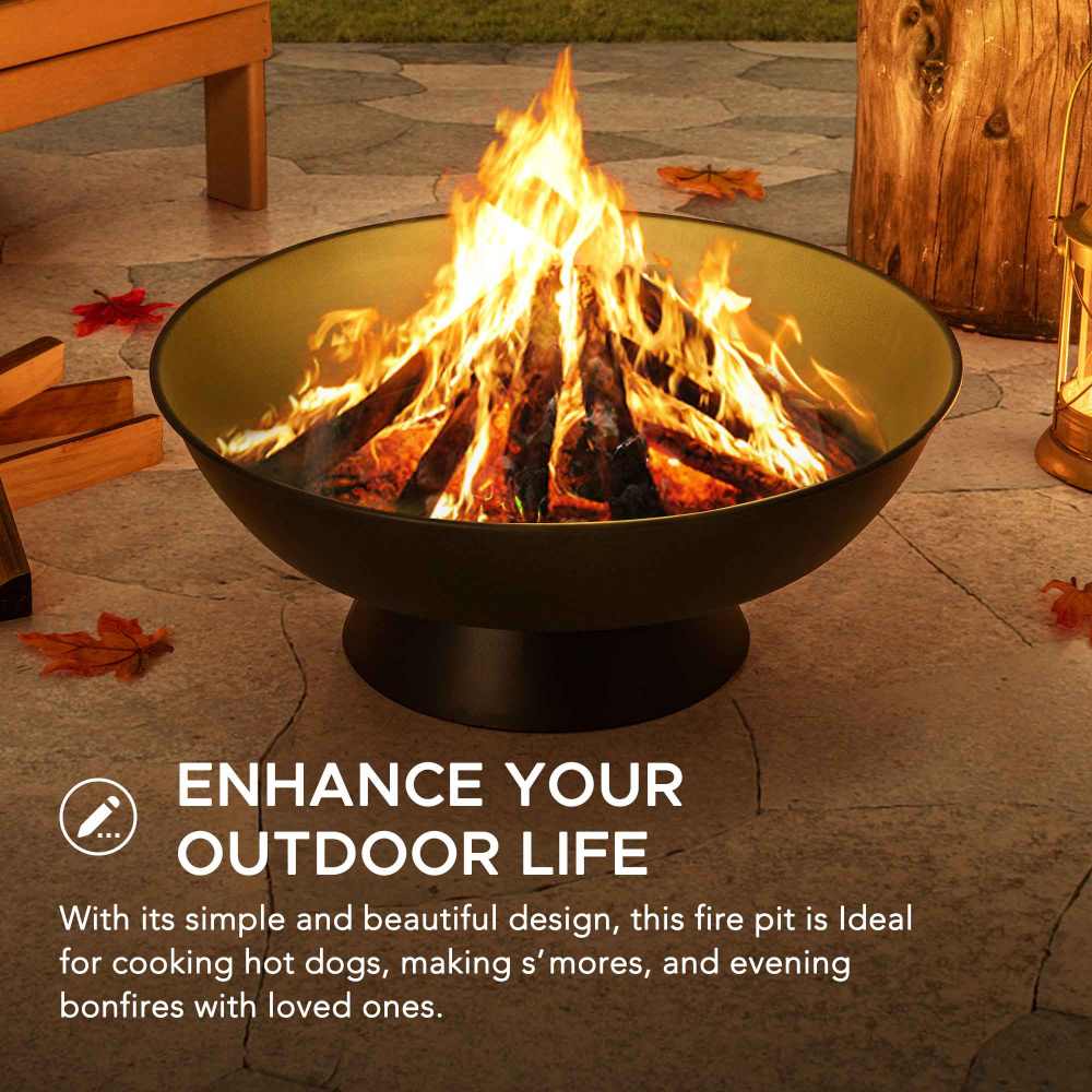 SUNJOY 22 Inch Round Steel Outdoor Fire Pit Bowl with Fire Poker.