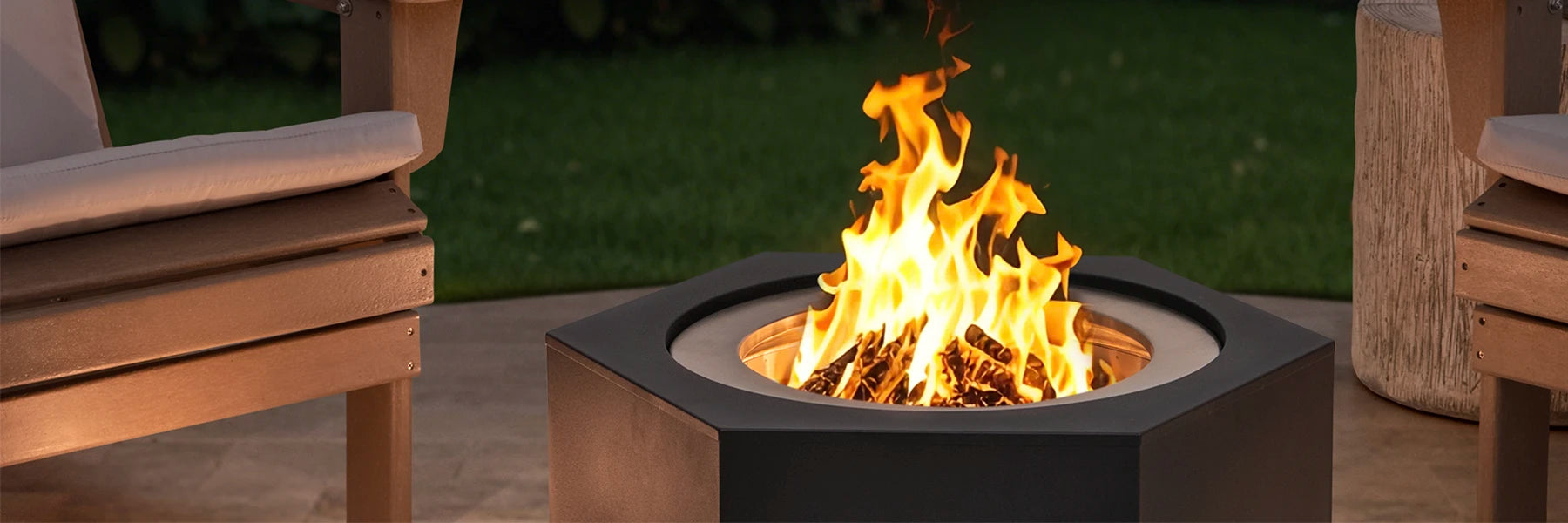 SUNJOY 26 Inch Hexagon Stainless Steel Smokeless Fire Pit with PVC Cover