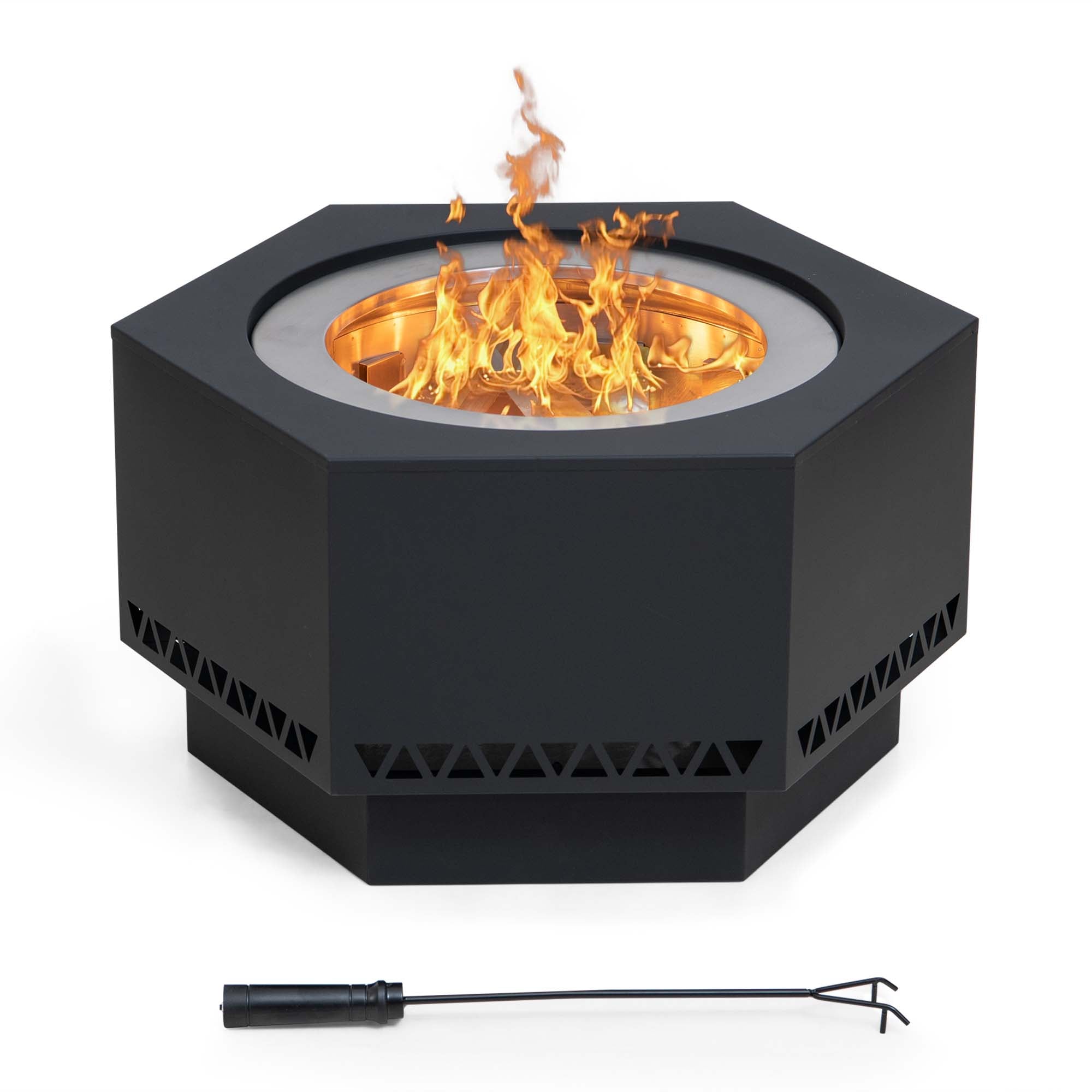 SUNJOY 28 Inch Hexagon Stainless Steel Smokeless Fire Pit with PVC Cover