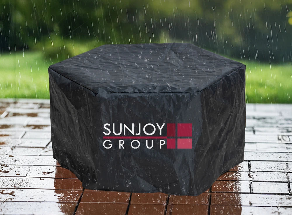 SUNJOY 28 Inch Hexagon Stainless Steel Smokeless Fire Pit with PVC Cover - Triangle Pattern & Gray