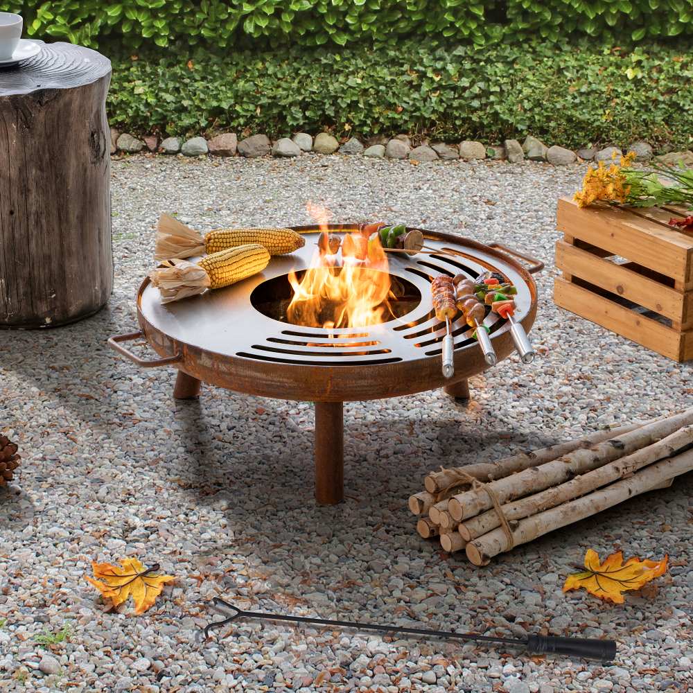 SUNJOY 28 Inch Portable Fire Pit Grill with Stainless Steel Baking Sheet.