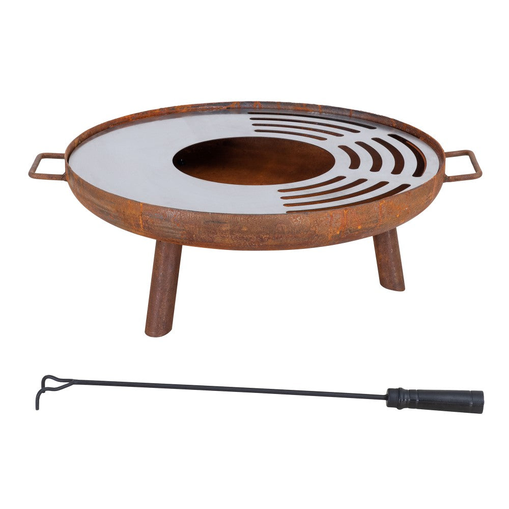 SUNJOY 28 Inch Portable Fire Pit Grill with Stainless Steel Baking Sheet.