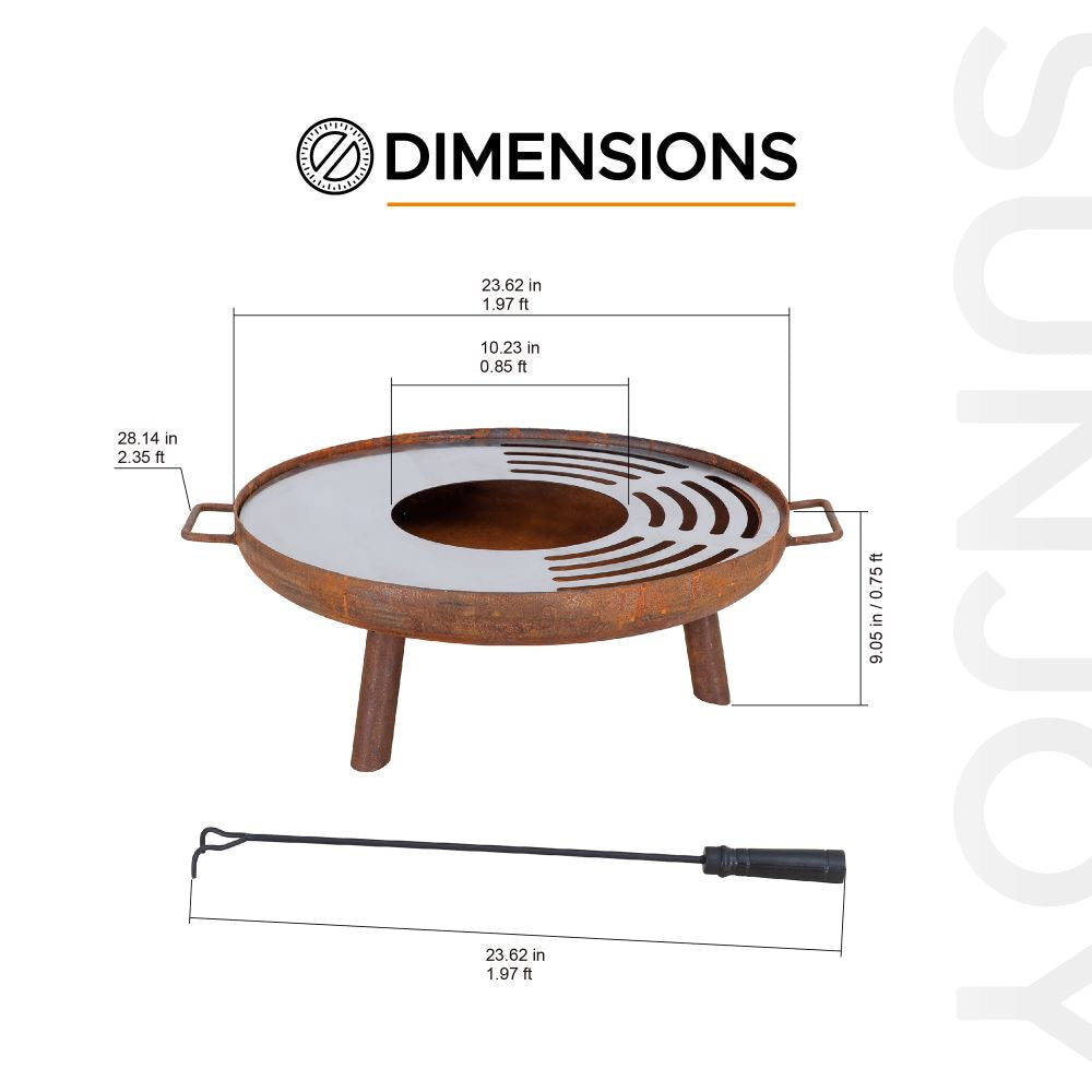 SUNJOY 28 Inch Portable Fire Pit Grill with Stainless Steel Baking Sheet.