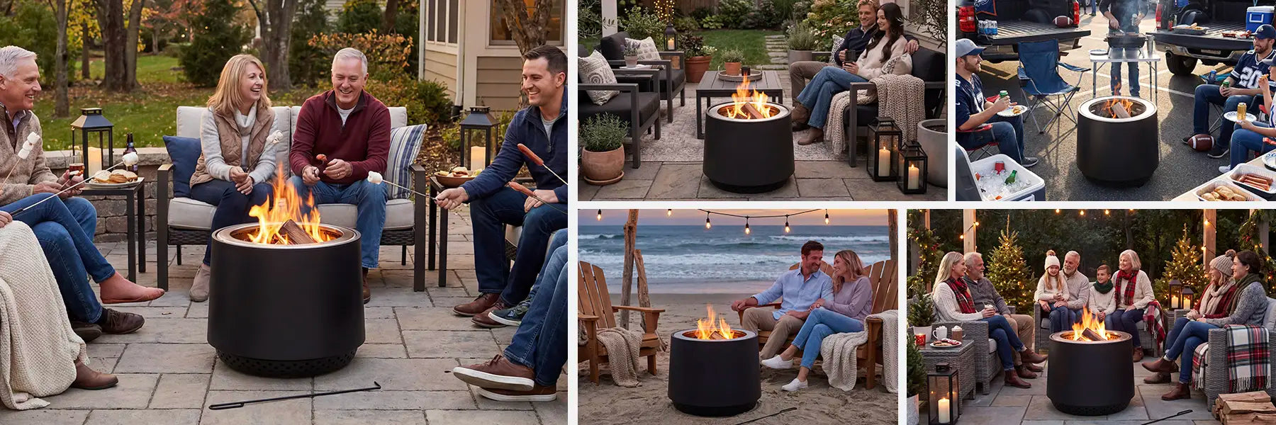 SUNJOY 21 Inch Cylindrical Stainless Steel Smokeless Fire Pit with PVC Cover and Poker - Black