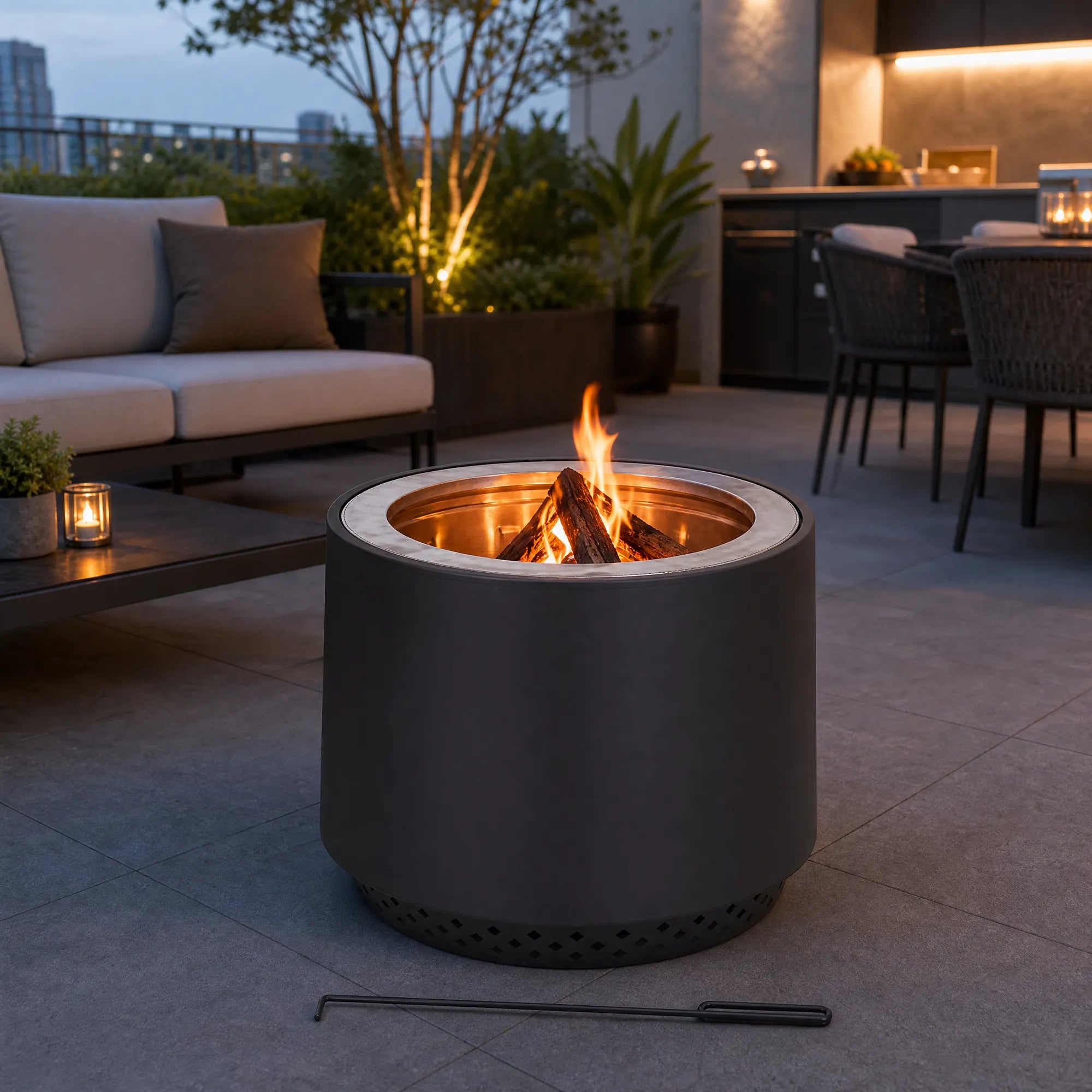 Argyle Cylindrical Extra Tall Smokeless Fire Pit 21'' - Black