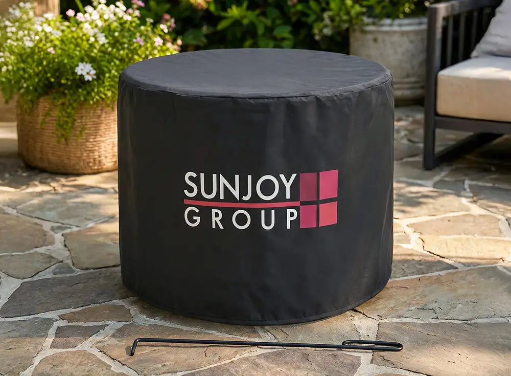 SUNJOY 21 Inch Cylindrical Stainless Steel Smokeless Fire Pit with PVC Cover and Poker - Gray