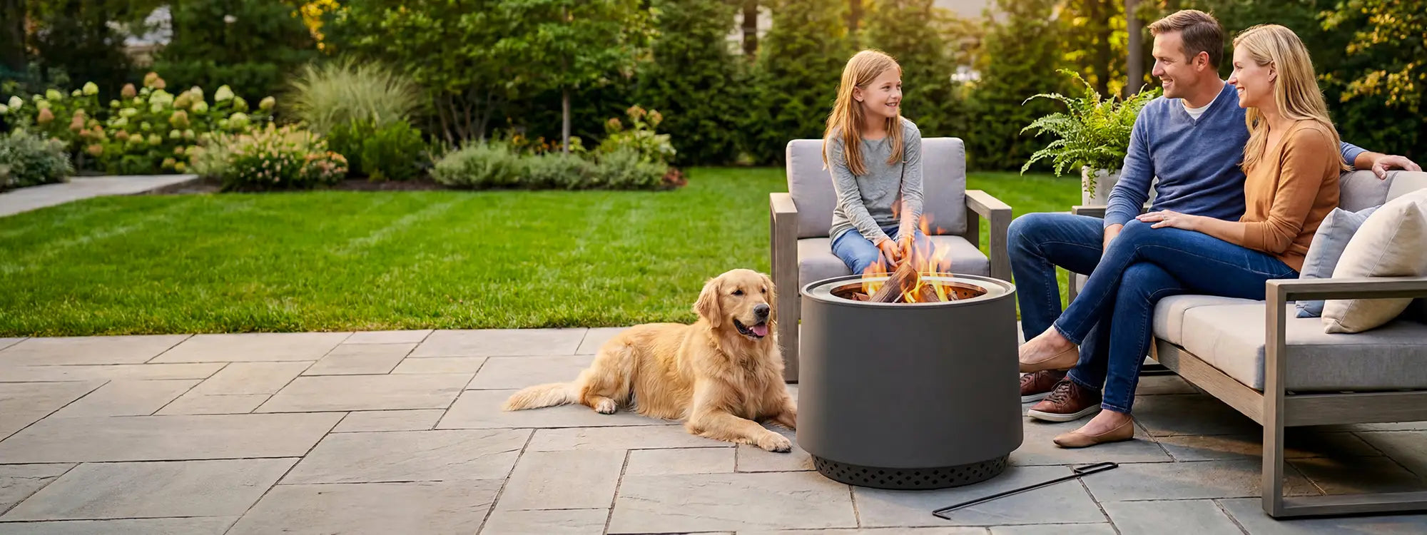 SUNJOY 21 Inch Cylindrical Stainless Steel Smokeless Fire Pit with PVC Cover and Poker - Gray