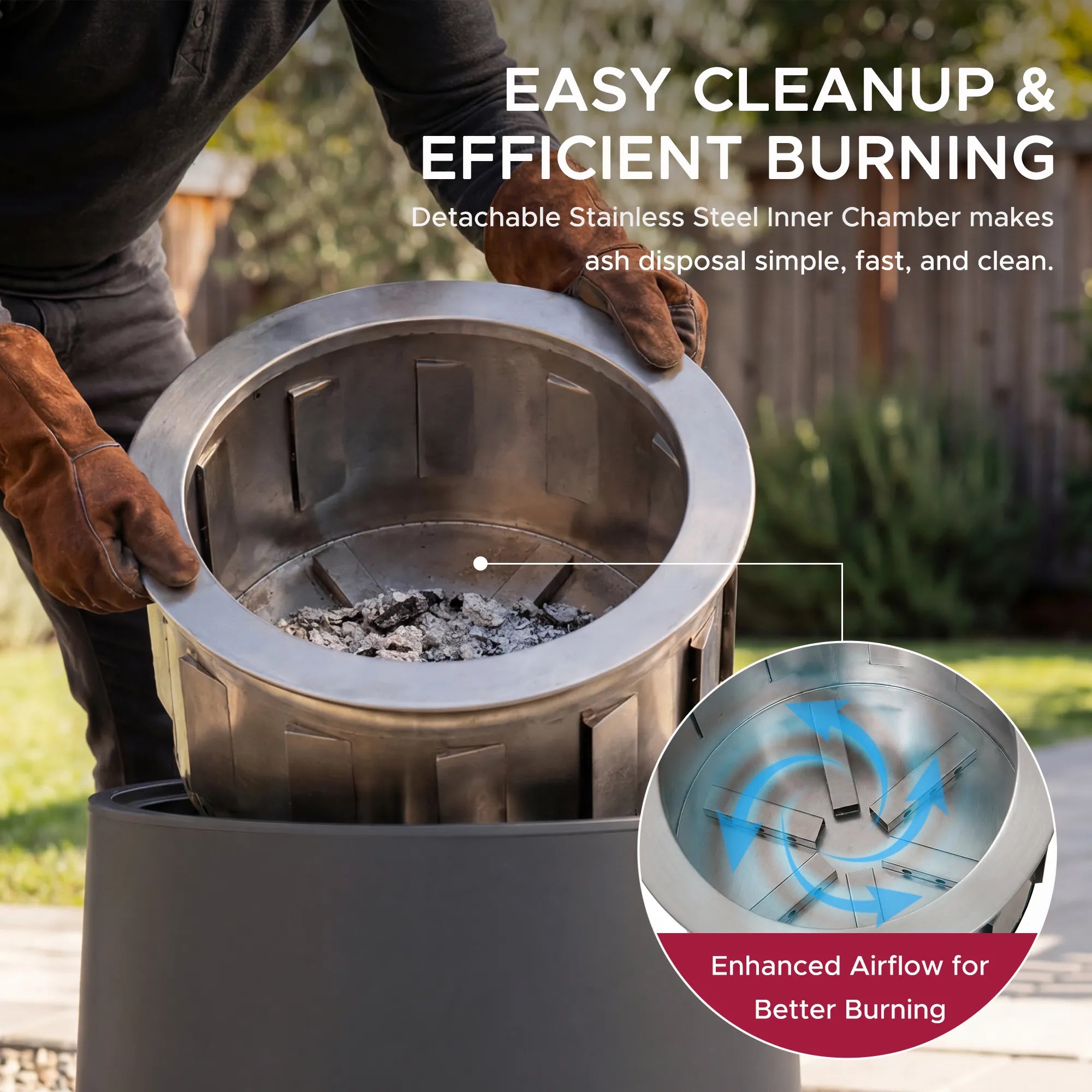 SUNJOY 21 Inch Cylindrical Stainless Steel Smokeless Fire Pit with PVC Cover and Poker - Gray