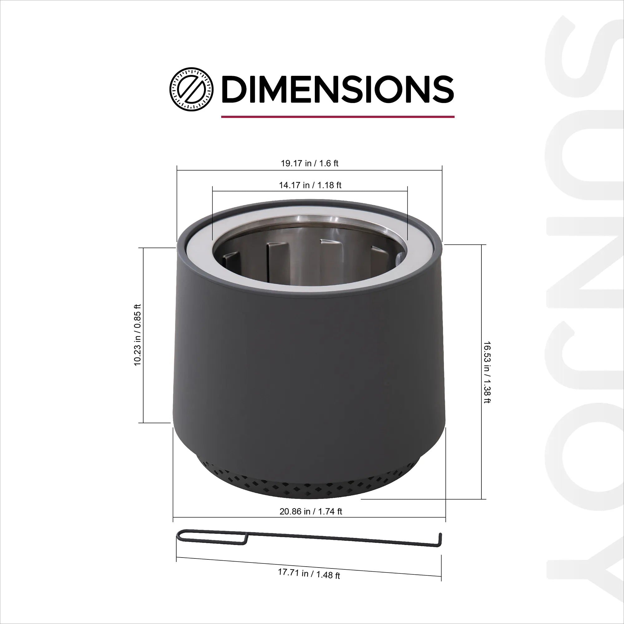 SUNJOY 21 Inch Cylindrical Stainless Steel Smokeless Fire Pit with PVC Cover and Poker - Gray