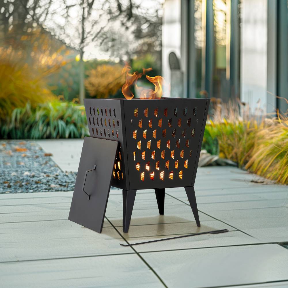 SUNJOY 18 Inch Patio Wood Burning Steel Fire Pit with Lid and Fire Poker