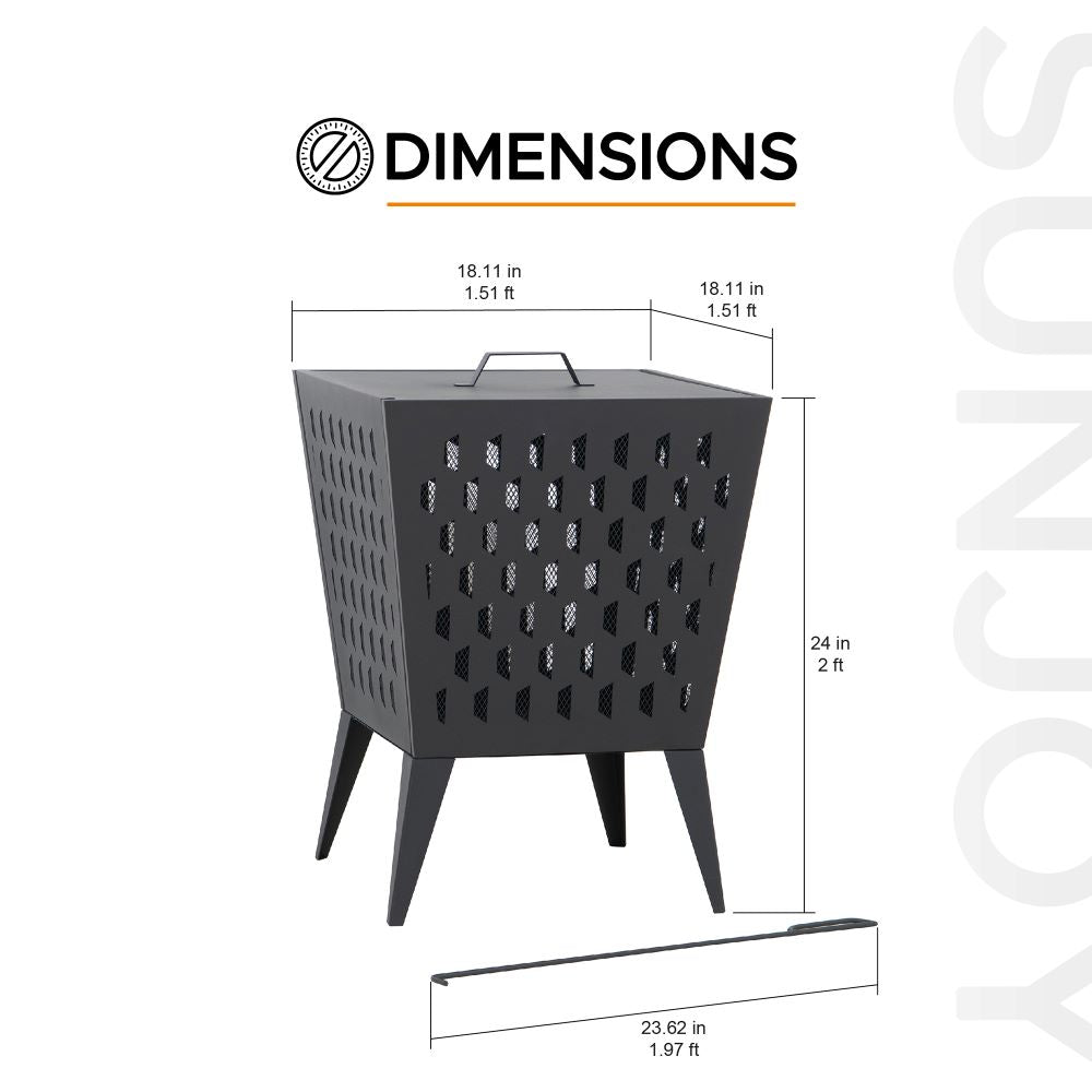 SUNJOY 18 Inch Patio Wood Burning Steel Fire Pit with Lid and Fire Poker  