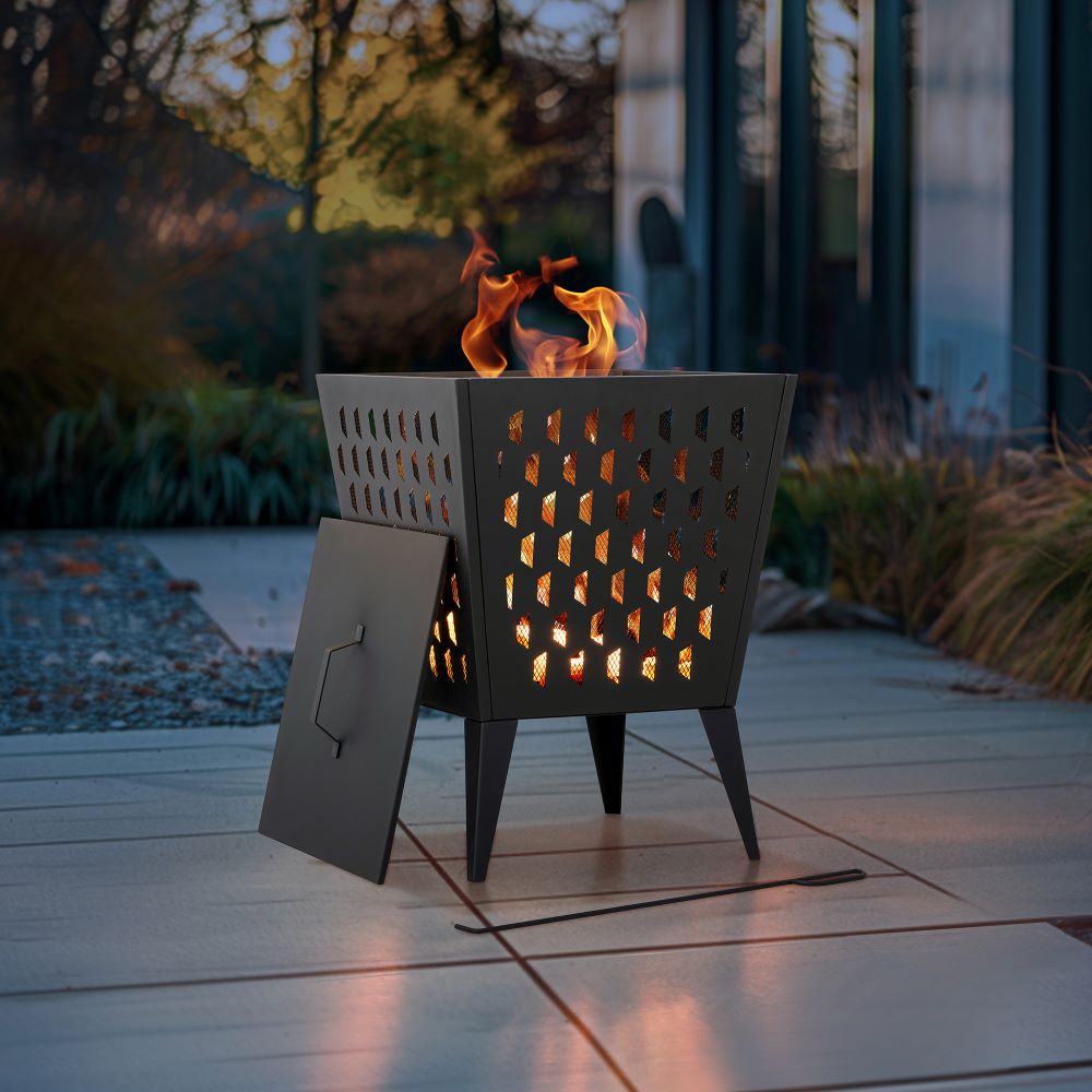 SUNJOY 18 Inch Patio Wood Burning Steel Fire Pit with Lid and Fire Poker
